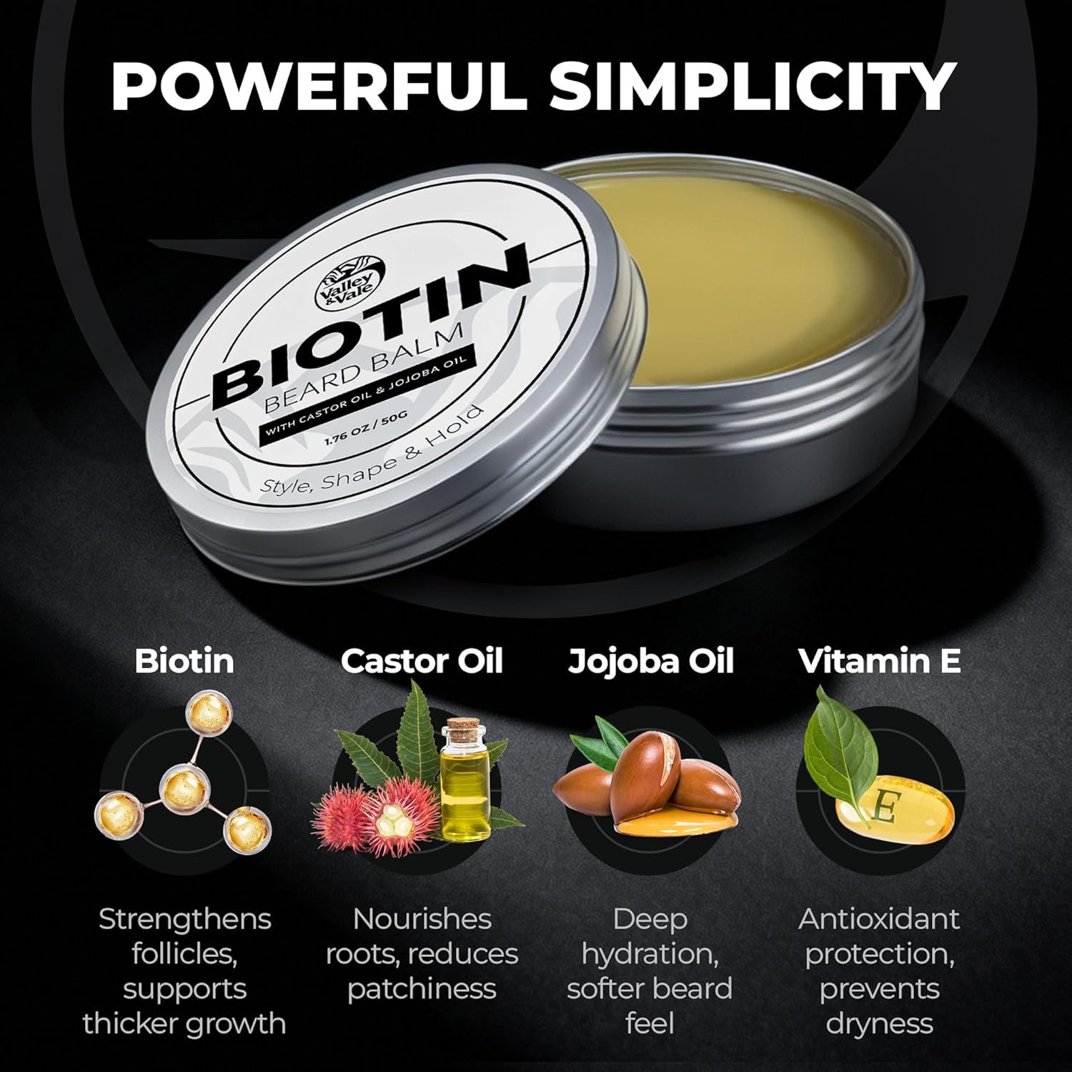 Biotin Beard Balm for Men – Made in USA – Beard Growth & Moisturizer with Castor Oil & Jojoba Oil – Organic Styling Wax for Thickening & Softening – Mustache Conditioner - Image 3