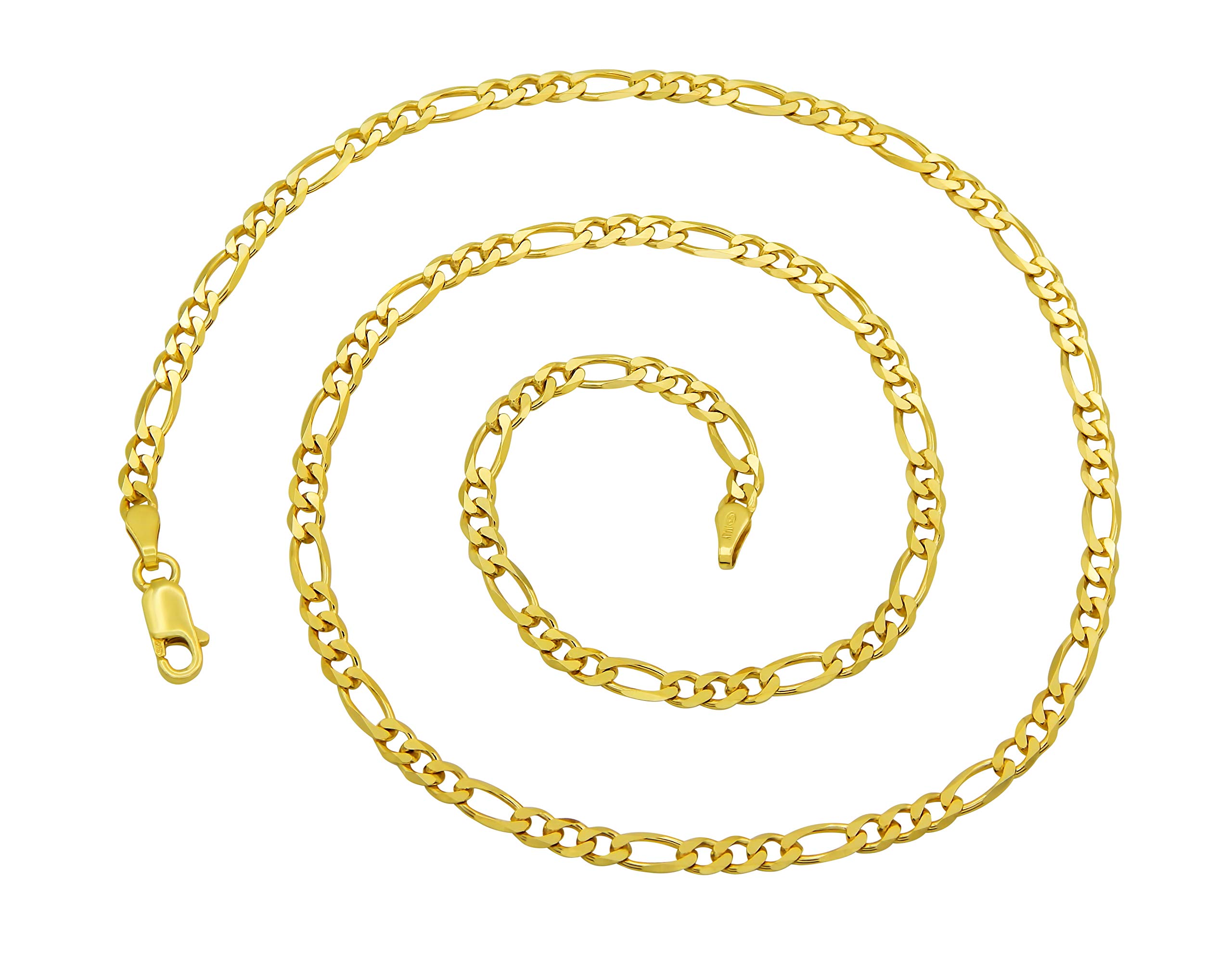 Figarokette 925 Sterling Silber vergoldet 3,5mm breit Länge wählbar 45 50 55 60 cm Silberkette Halskette Gold Kette Damen