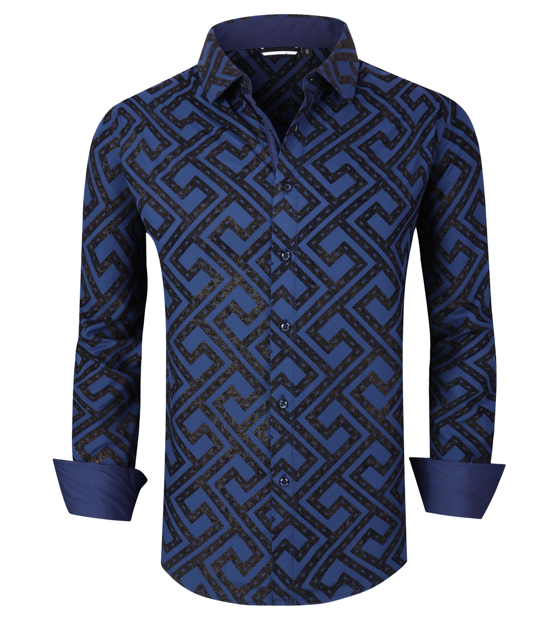 Alex Vando Mens Digital Printing Dress Shirts Iron-Free Regular Fit Party Button Down Shirt