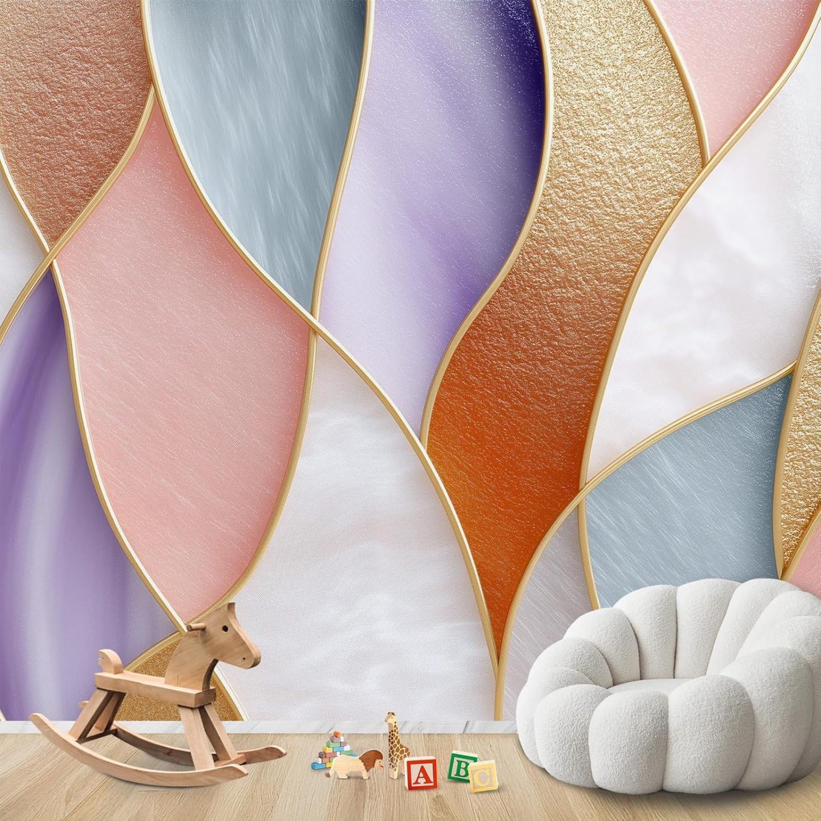 Hgjdjhnf 3D Mural Photo Wallpaper Colourful Waves Pattern Luxury 3D Effect Colour Gradient Modern Living Room Bedroom Children's Room Wall Decoration Motif Wallpaper,430Cmx300cm Stickers - Frameless Painting - Poster