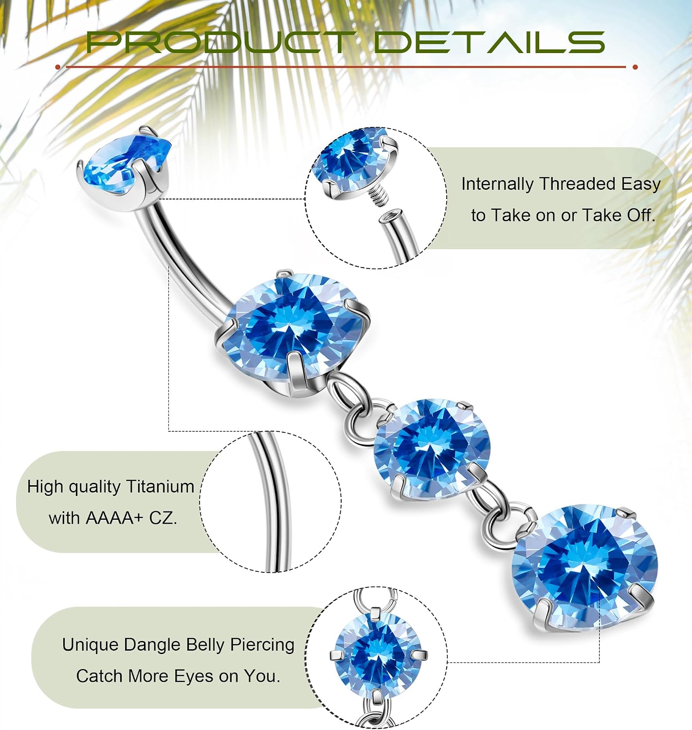 G23 Titanium Dangle Belly Button Rings for Women Internal Threaded image 3