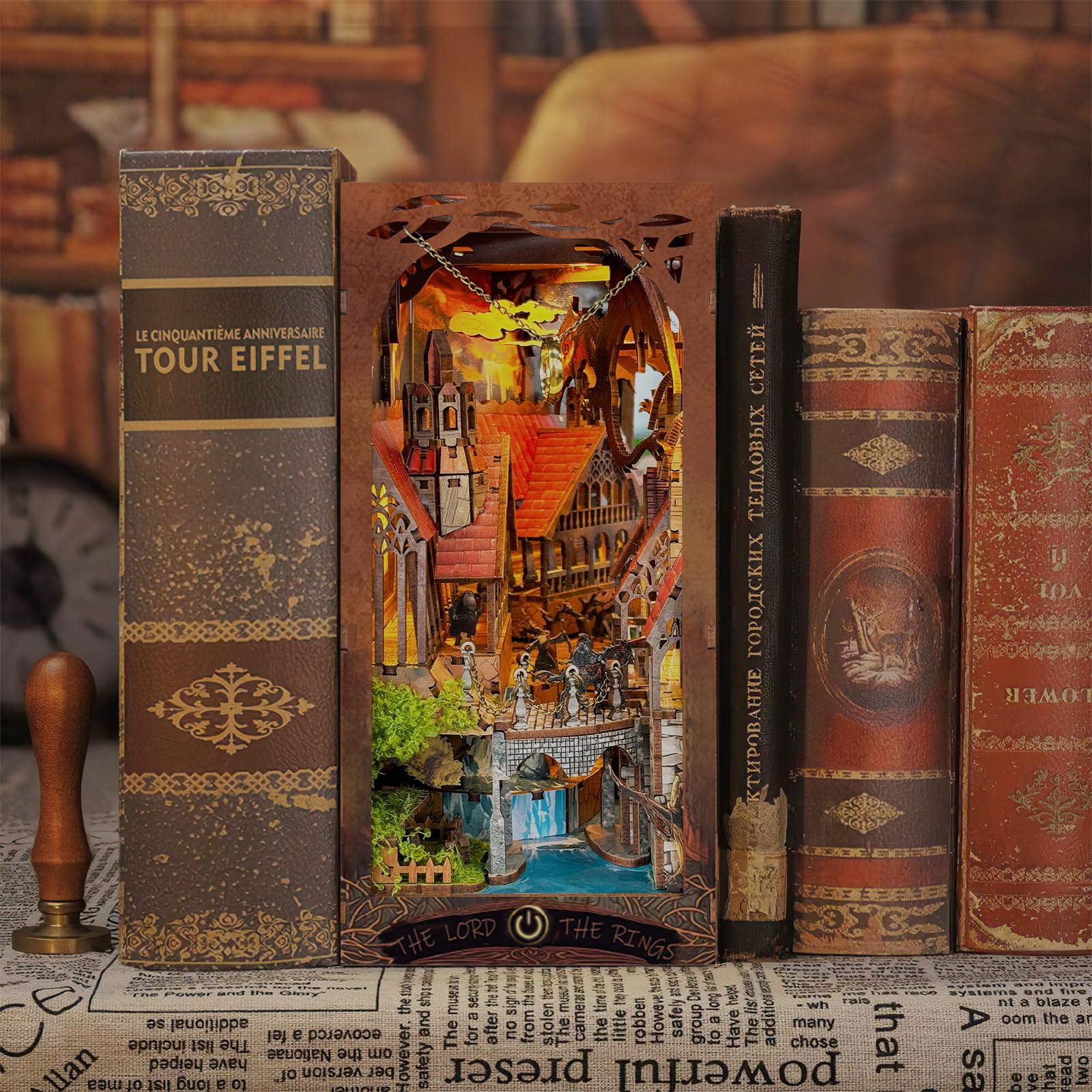 Kit De Rincón De Libros DIY Con Luz LED Y Cubierta Antipolvo – Miniatura De Dragón Y Caballero, Regalo Para Adultos