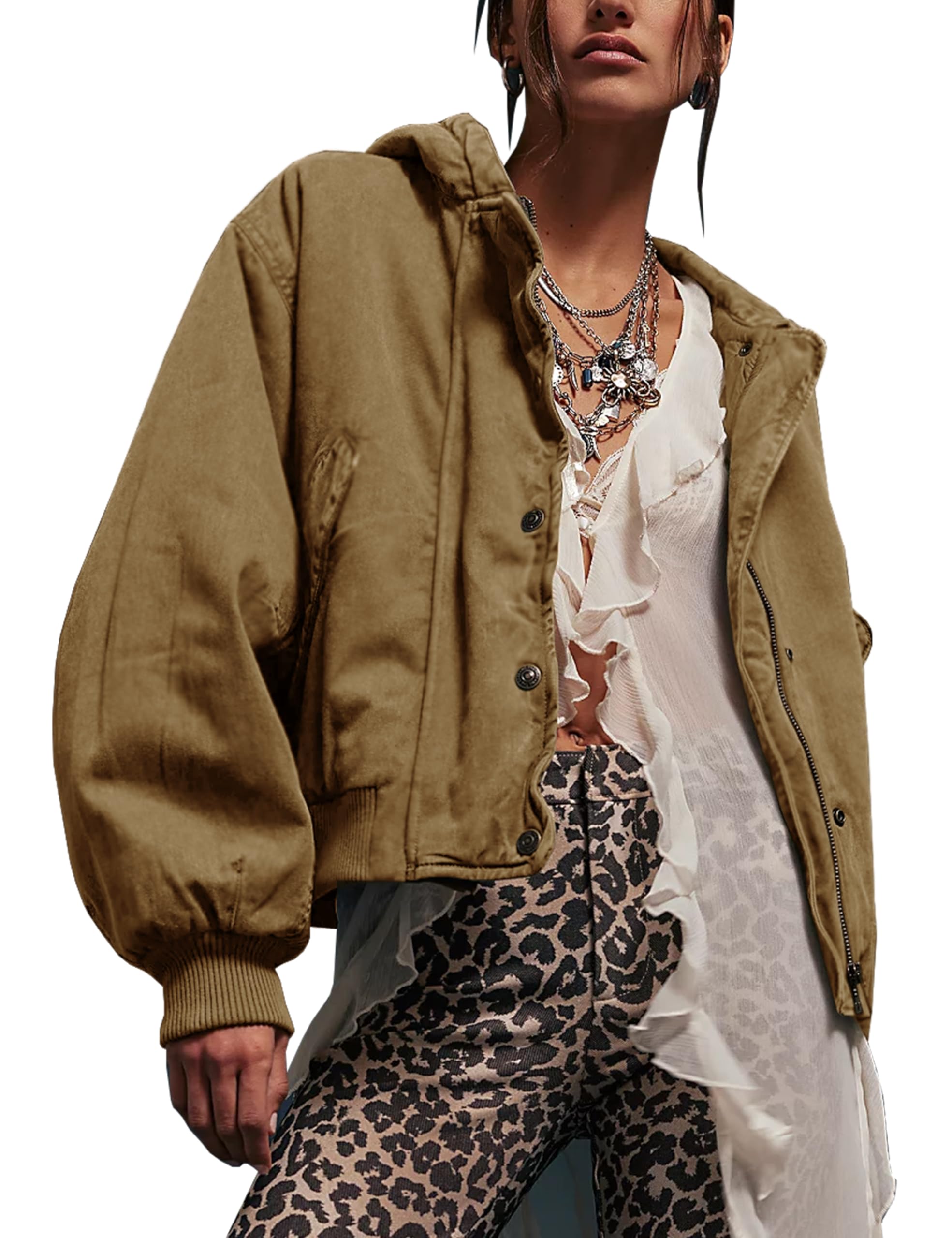 Winter Coats For Women Long Sleeve Fall Bomber Jacket Oversized Vintage Coat Causal Zip Up Scrub Jacket