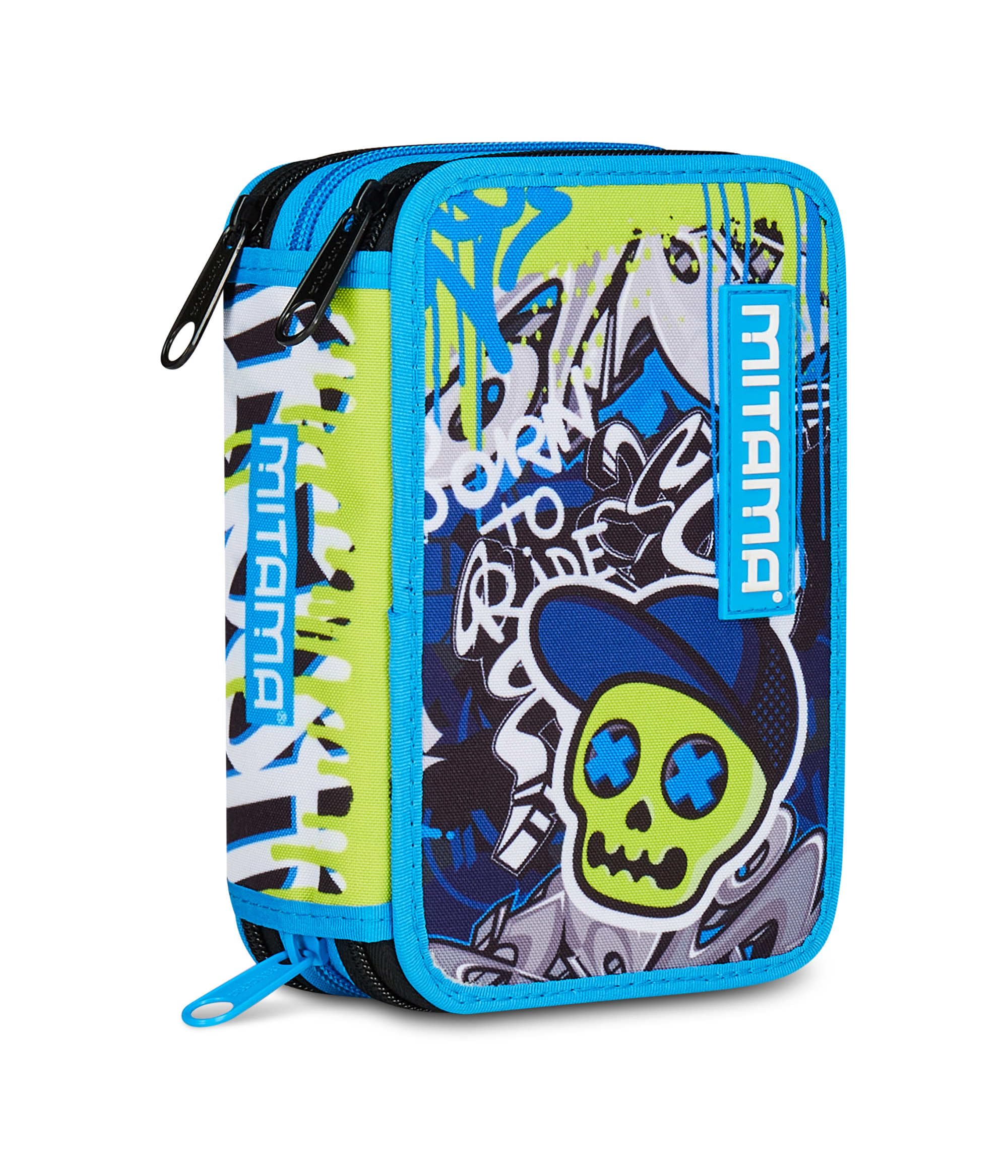 Mitama Astuccio Scuola 3 Scomparti, SCHOOL SKATE, Astuccio attrezzato scuola, 47 pezzi, Per bambini e ragazzi, Scuola e tempo libero