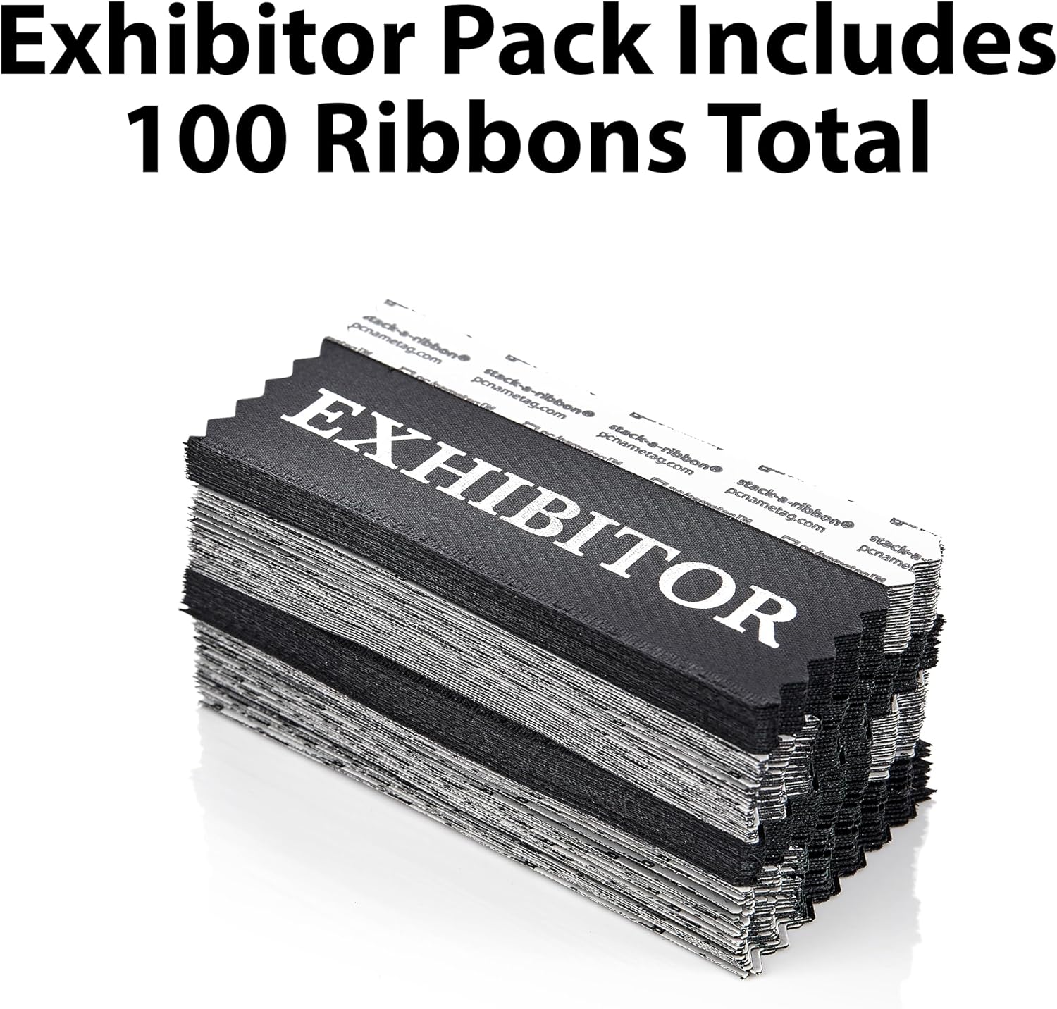 pc/nametag 3.5 Inch Exhibitor Badge Ribbons with Adhesive, 100 Pack Individual Title Stick On Nametags 4 Inches or Smaller for Conferences, Trade Shows, Meetings