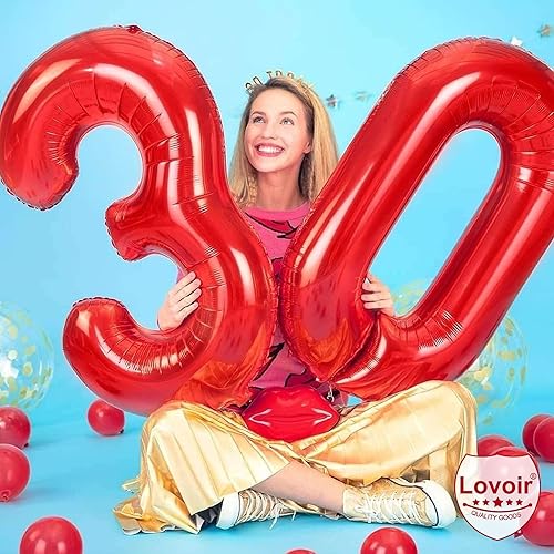 Miniatura 3 de Globo rojo de 40 pulgadas, 30 dígitos gigantes, de papel de aluminio de Mylar para helio para fiesta de cumpleaños de 30 años, decoraciones de