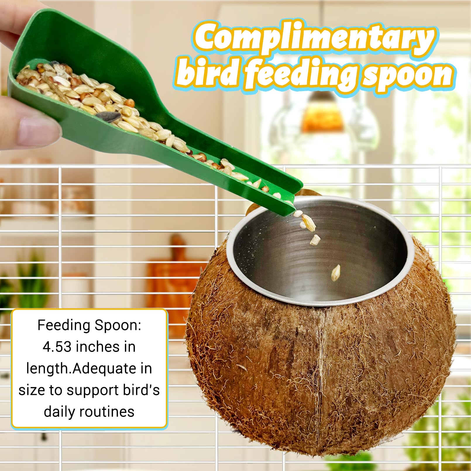 Coconut Bird Bowls for Cage 2-in-1 Coconut Shell Birds Feeder Set of 2 Hanging Parrot Cage Feeders Natural Parakeet Food and Water Dishes for Lovebirds Finches Budgies Cockatiels - image 8