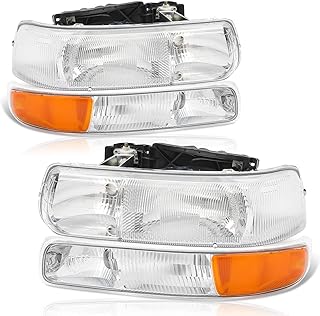 Headlights Assembly Compatible with 1999-2002 Chevy Silverado, 2000-2006 Chevy Suburban Tahoe Headlights Headlamp, Chrome Housing Clear Lens