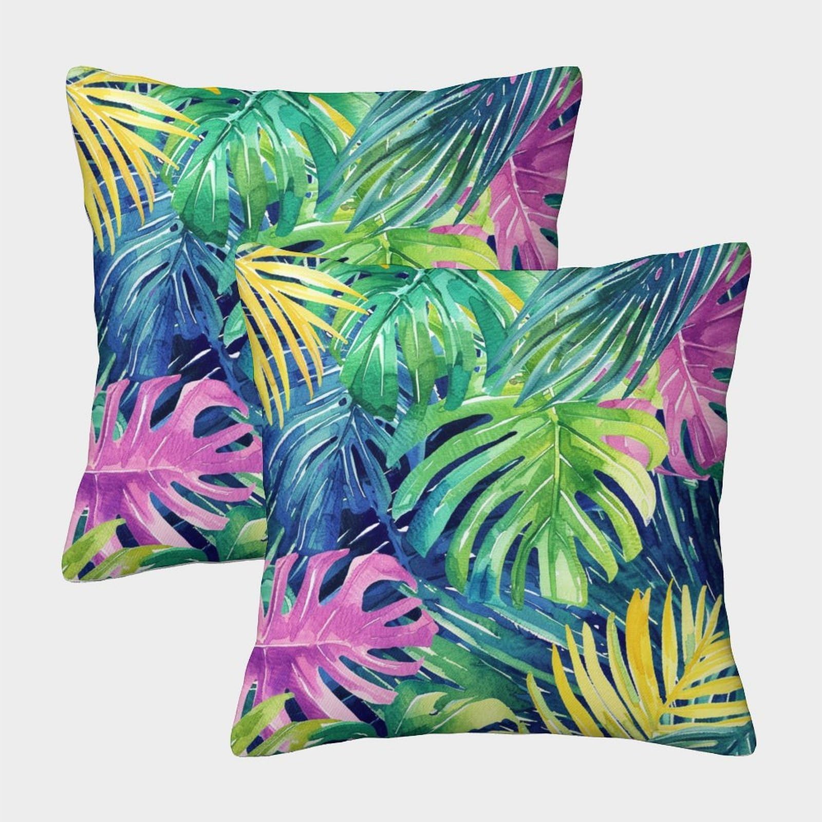 kaiyun 2 Pack Watercolor Palm Leaves - Colorful 3D Image Printed Single-sided Cushion Cover 40x40cm