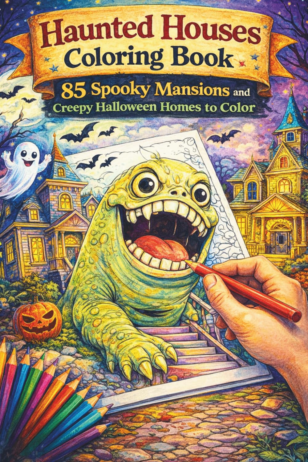 Haunted Houses Coloring Book – 85 Spooky Mansions and Creepy Halloween Homes to Color | A Detailed Halloween Coloring Book for Kids, Adults and ... Halloween streets – create your own monsters