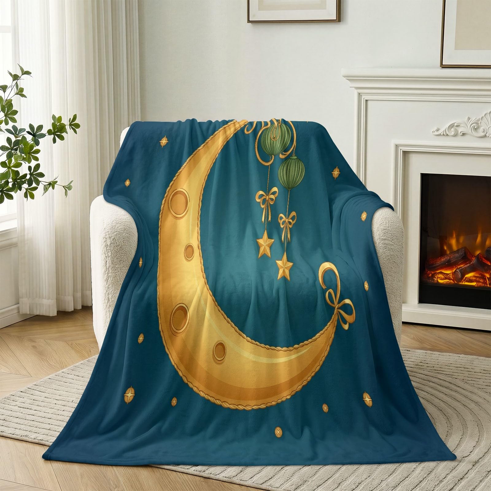 Podwójny koc 200 x 220 cm, fantazyjny owca, estetyczny księżyc nocne niebo, nadruk, miękki, przytulny, flanelowy, puszysty, pluszowy koc dla kobiet, dziewcząt, dzieci, dorosłych, nastolatków, pokoju