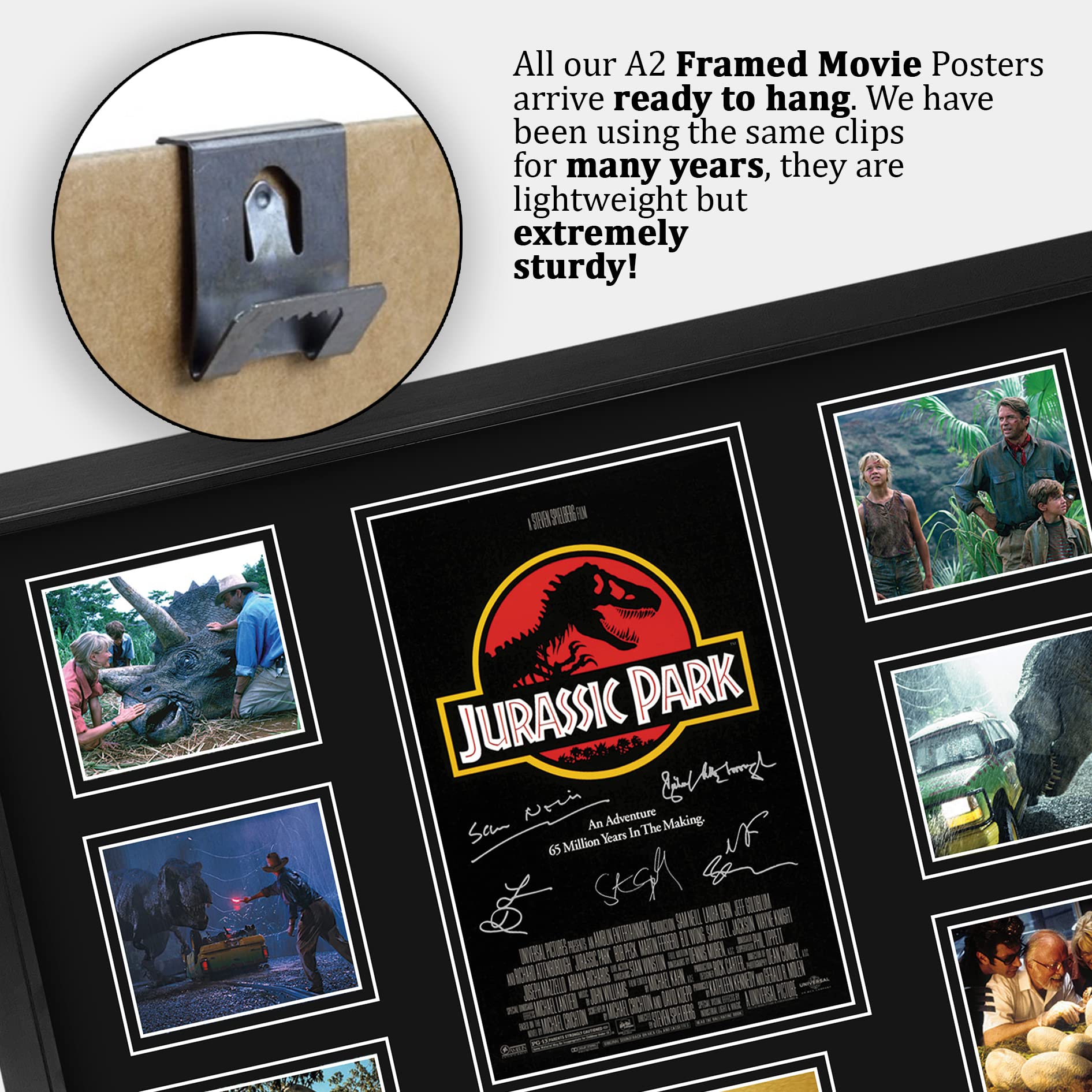 HWC Trading Jurassic Park Geschenke Geducktes Signiertes Autogramm Präsentationsdisplay für Fans von Film Memorabilien - A2 Gerahmt