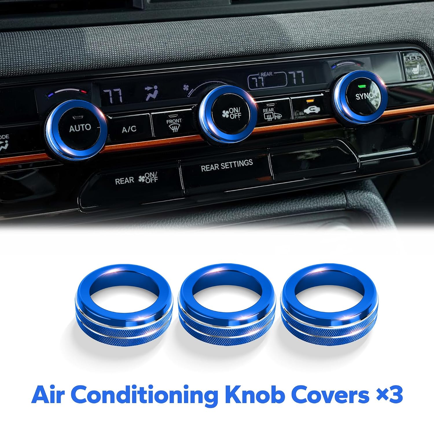 Polodunn for 2023-2025 Honda Pilot Accessories, 5pcs Aluminum Alloy Knob Cover Trim Set (Blue) - Push Start Button, AC & Volume. Tool-Free Install, Interior Upgrade & Knob Protection image 4