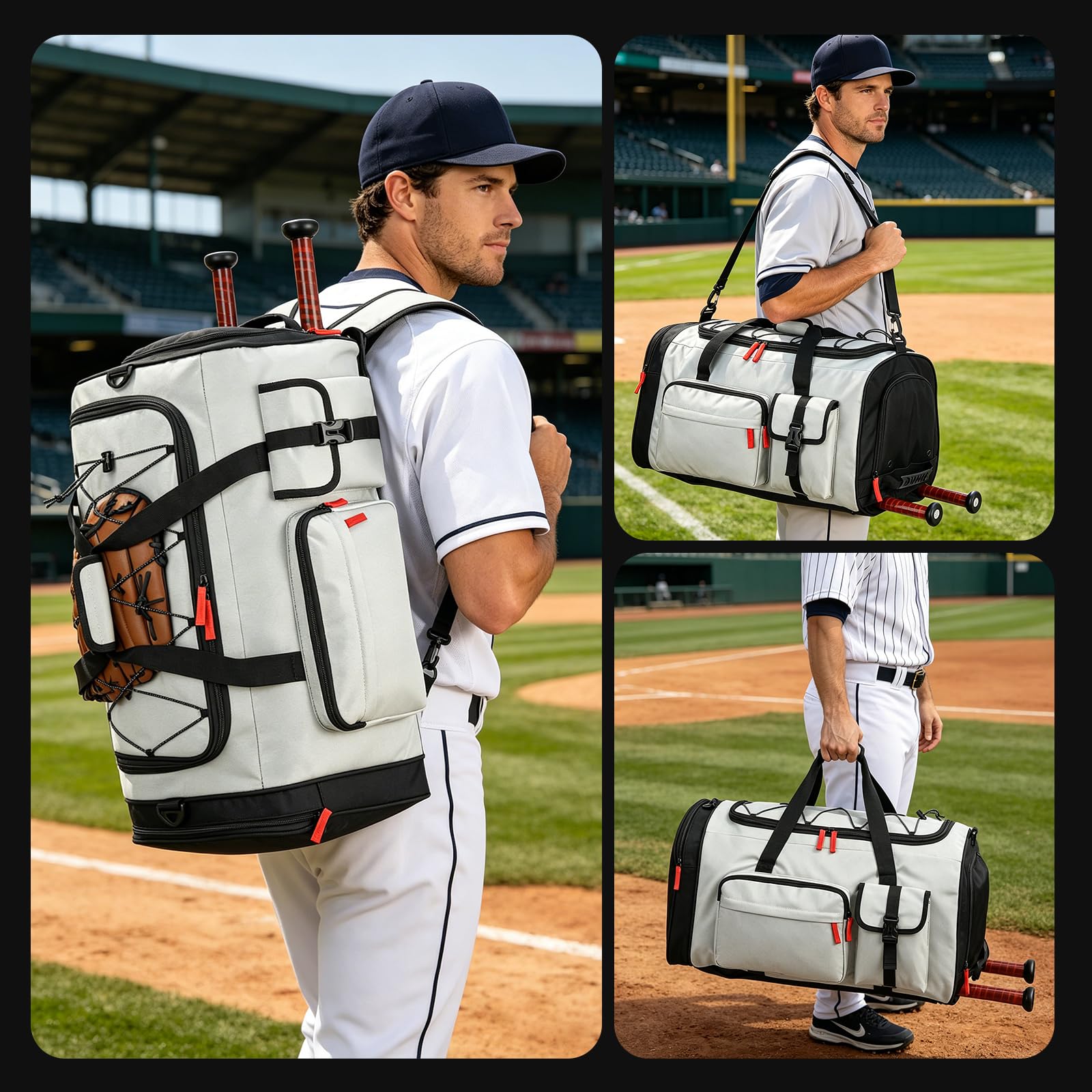 TUGUAN Borsone da baseball e softball di grande capacità con scomparto per scarpe, zaino portatile per adulti, allenatori e squadre, capacità 65 l, per attrezzatura e attrezzatura
