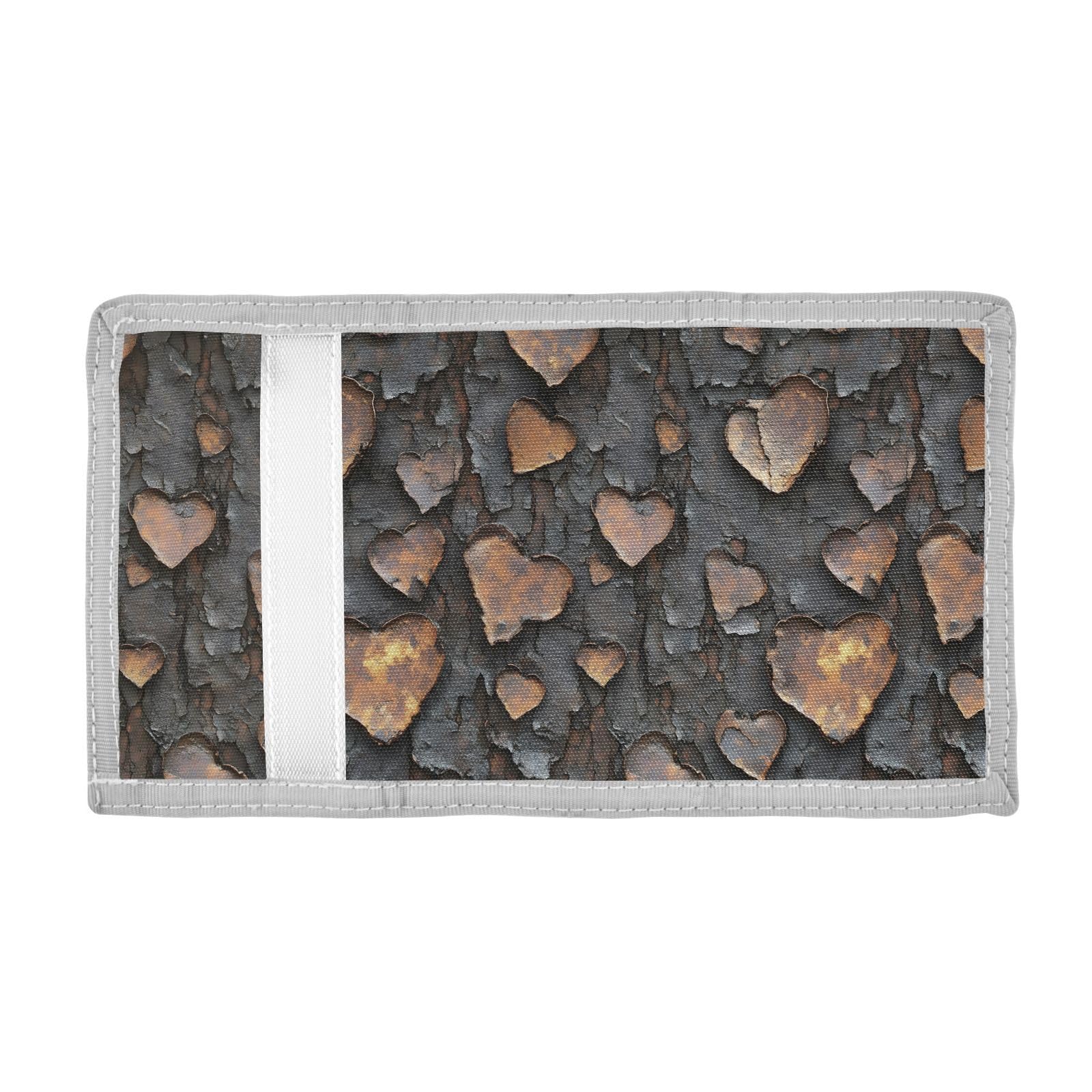 FOLIOSA Kids Wallet for Boys Girls Rustic Valentines Heart Print Youth Wallet with Zipper Pocket Card Holders, Novelty Wallet 4.9×2.9 in