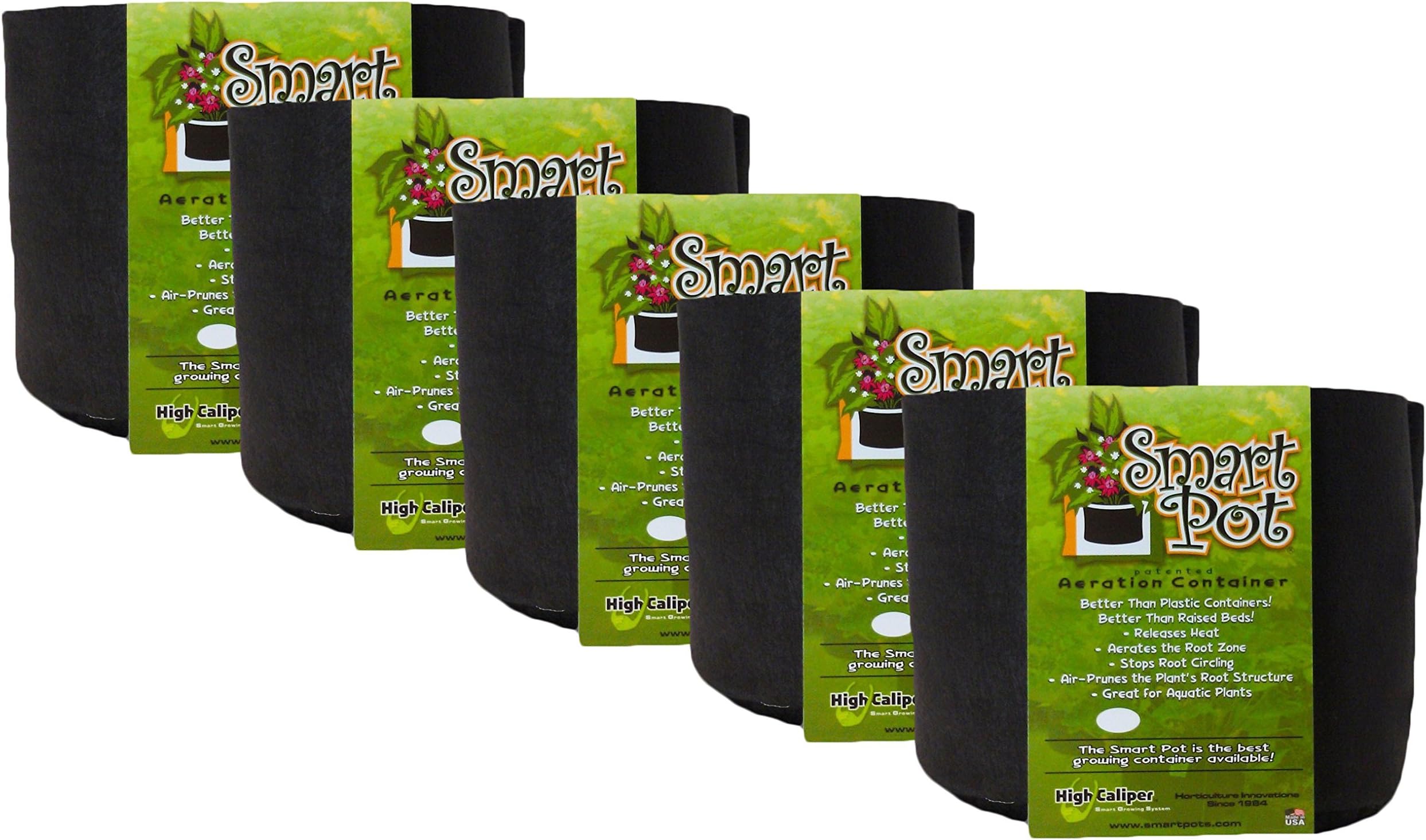 Smart Pot Soft-Sided Fabric Garden Plant Container Aeration Planter Pots, 10 Gallon, 5 Pack, Black