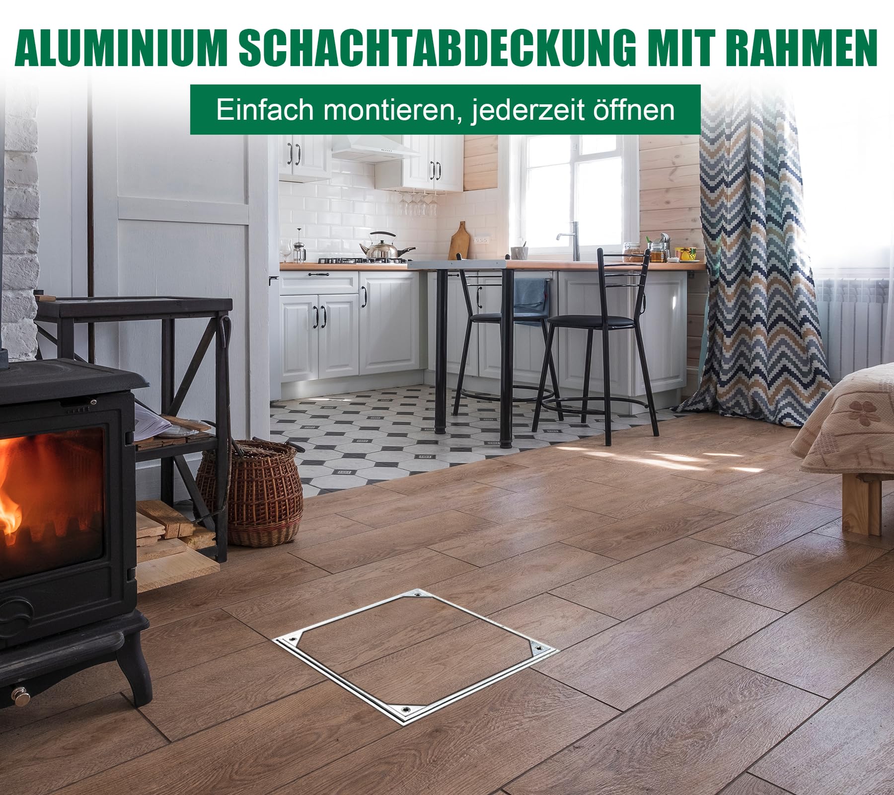 Copertura per pozzetti in alluminio, 400 x 400 x 55 mm, in alluminio, con cornice EN124 A15, coperchio quadrato per canali, coperchio invisibile per scene interne ed esterne