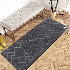 PURRUGS Dirt Trapping Door Mat 24" x 59", Non-Slip Machine Washable Entry Rug, Shoe Scraper, Dog Doormat, Super Absorbent Welcome Mat for Front & Back Door, Muddy Wet Shoes & Paws, Grey