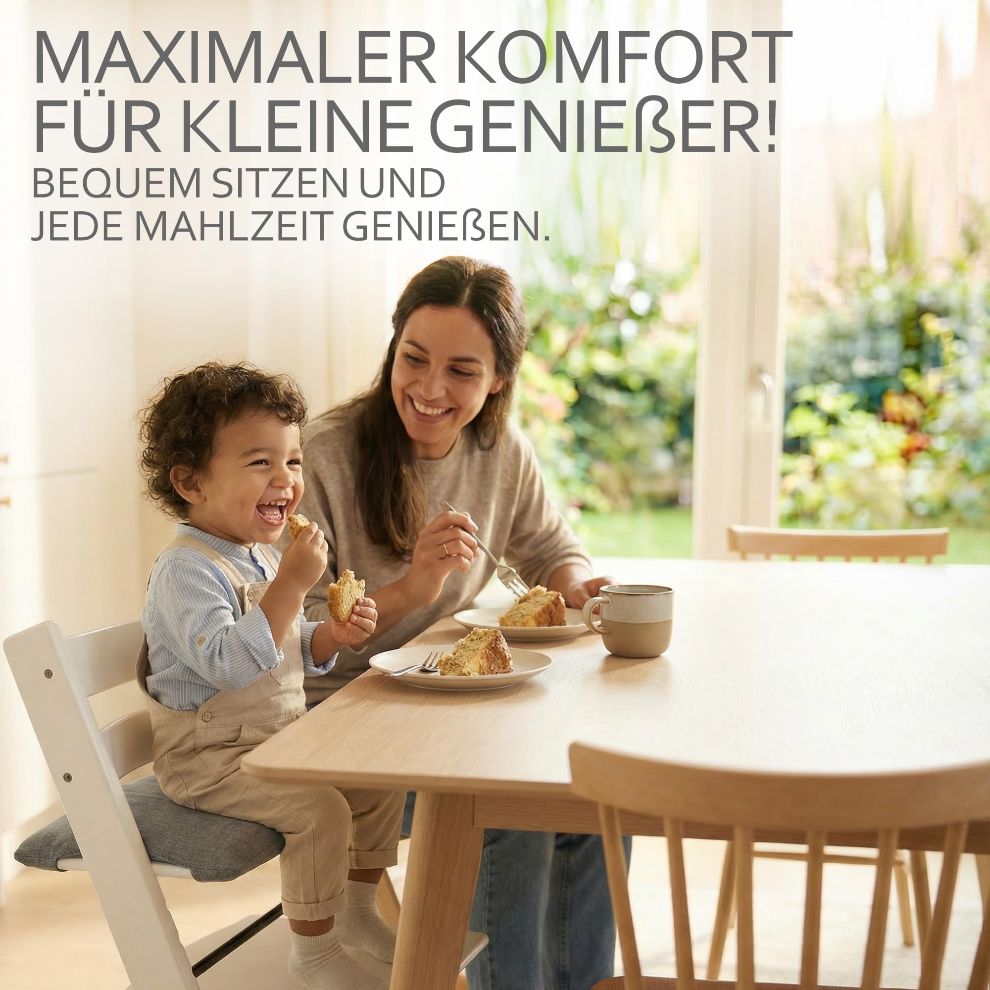 BambiniWelt Ersatzbezug Tripp Trapp – Sitzkissen komp. mit Stokke Hochstuhl, 1-teilig, gepolstert & waschbar, Auflage mit Klettverschluss für Kinderstuhl Mod. 3 (1-teilig meliert dunkelgrau)
