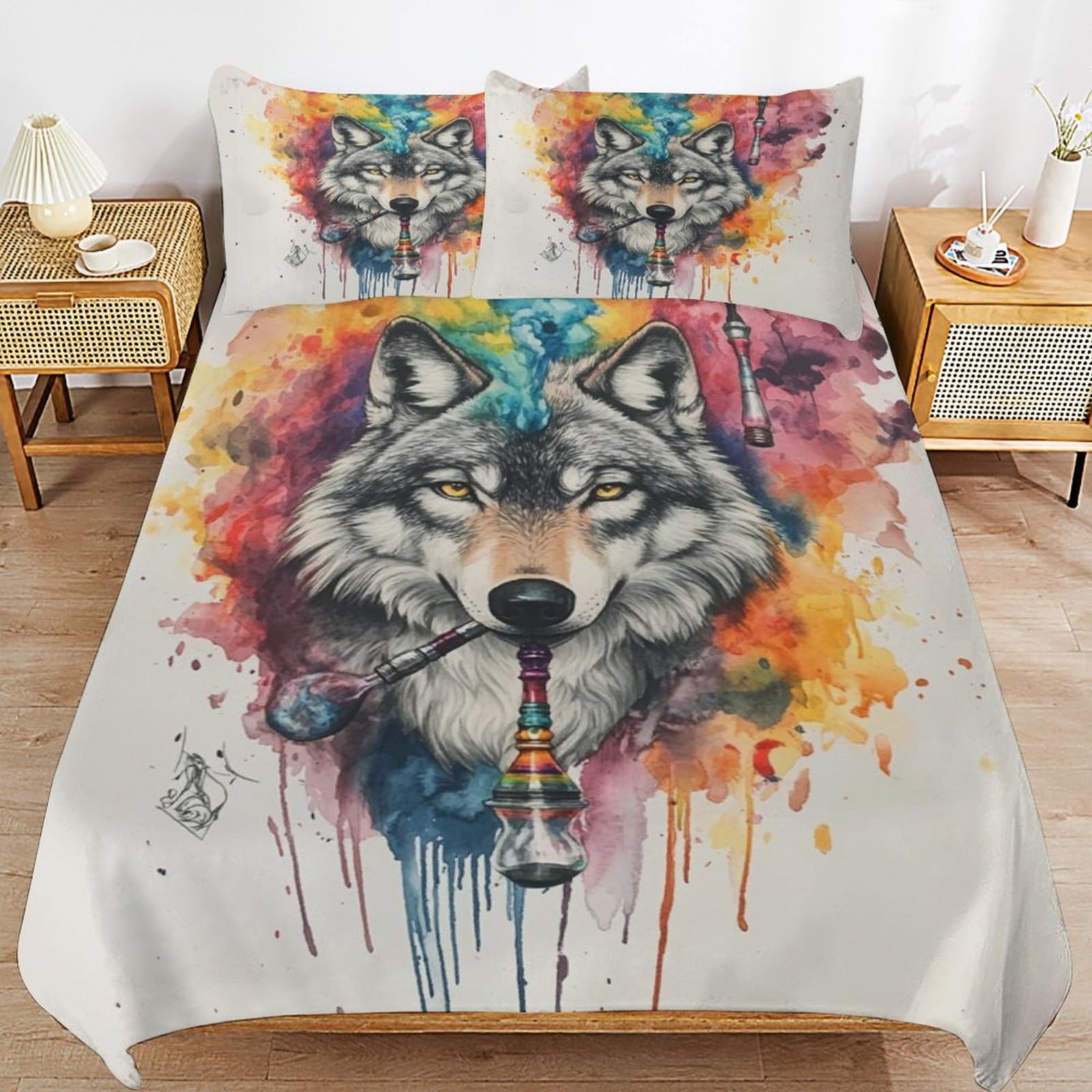 Parure de lit en microfibre Wolfss avec housse de couette et 2 taies d'oreiller 80x80 cm