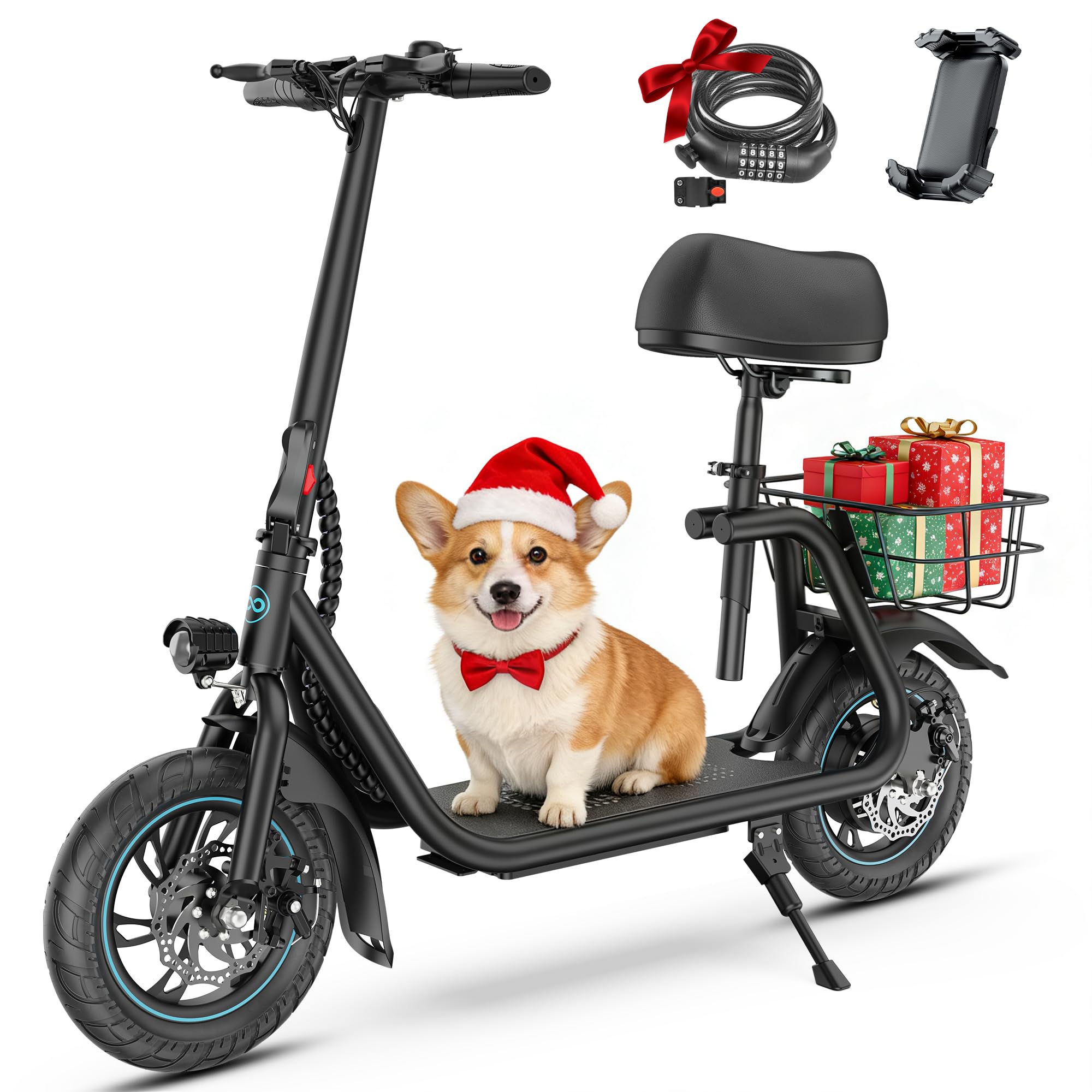 Gyroor Electric Scooter for Adults Teens with Seat 300W Motor Upgraded Stable Battery 20 Miles Range Folding Commuter