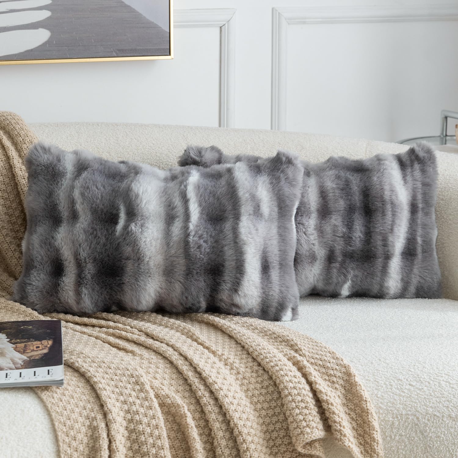 Madizz Pack of 2 Thick Plush Faux Wool Cushion Covers 30x50 cm Dark Grey Soft Neutral Decorative Throw Pillow Covers Accent Boho Pillowcases for Couch Sofa Bedroom Pillow Shell — image 1