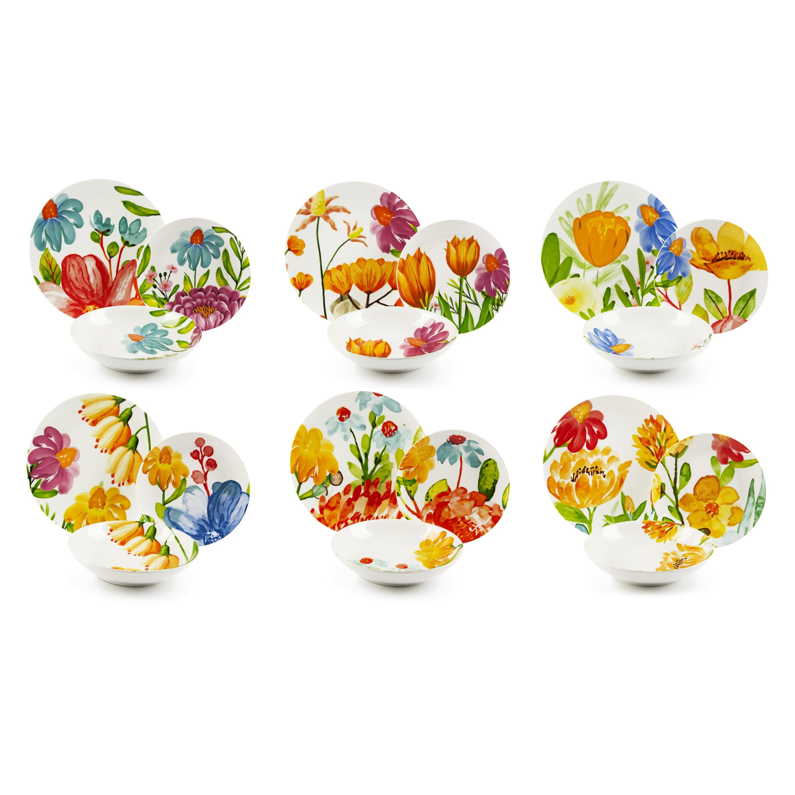 Excelsa Blooming - Vajilla de 18 piezas, porcelana, decoración multicolor, 6 personas