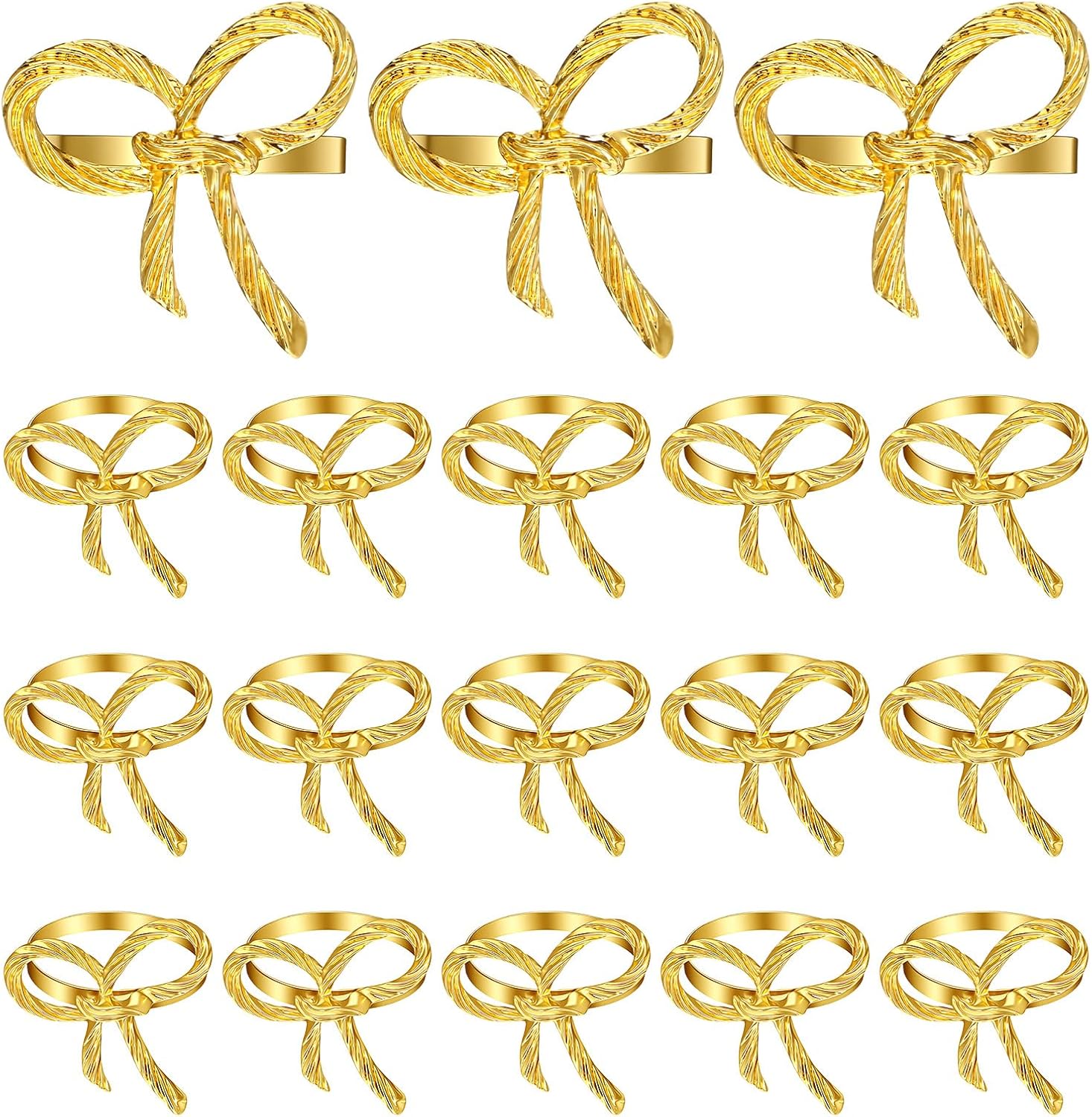 18Pcs Gold Napkin Rings, Zinc Alloy Bowknot Napkin Holders for Wedding Deco