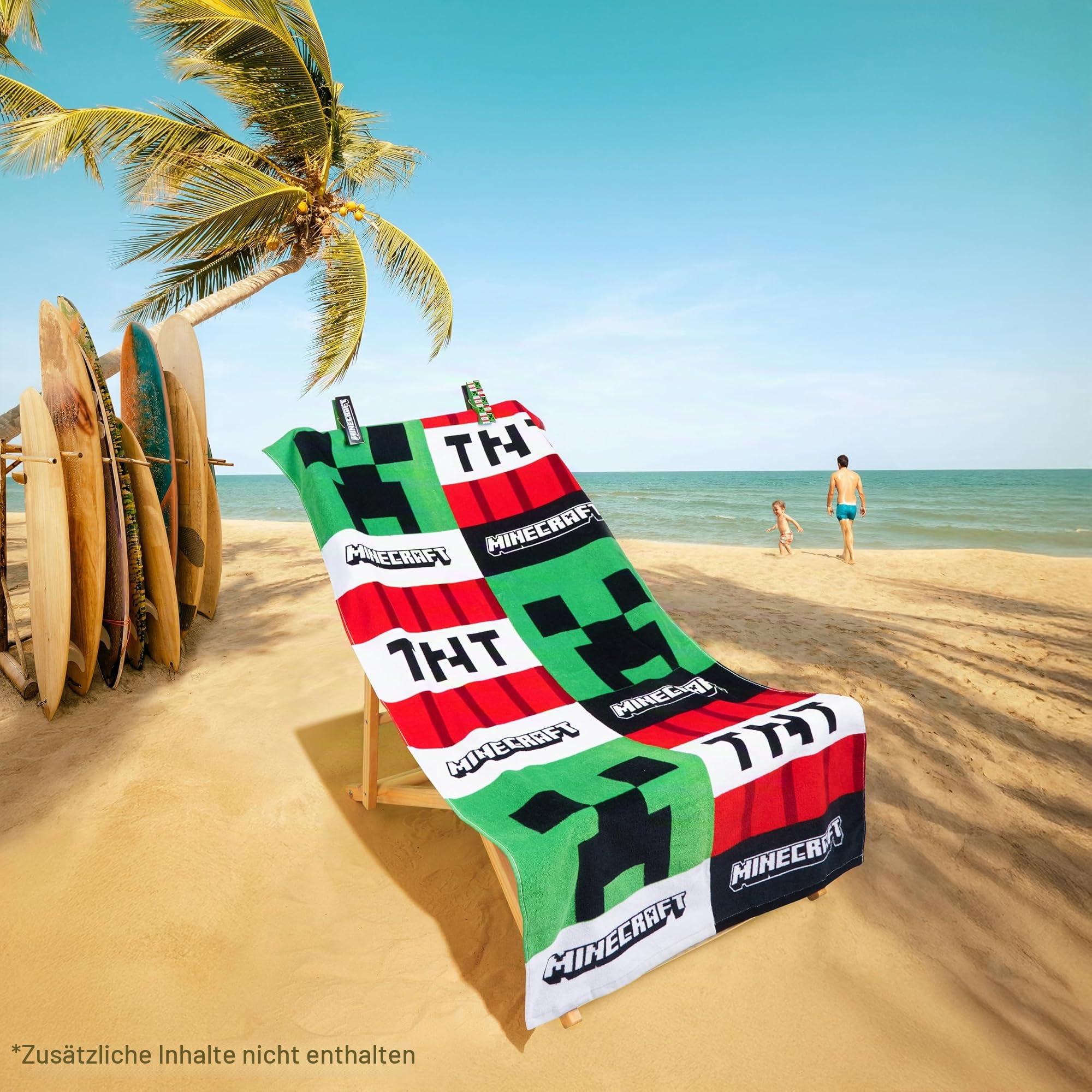 Minecraft Handtuch Kinder Teens 70x140cm mit 2 Clips Strandtuch Creeper TNT 100% Strandtücher Baumwolle Schnelltrocknend Duschtuch für Pool Urlaub