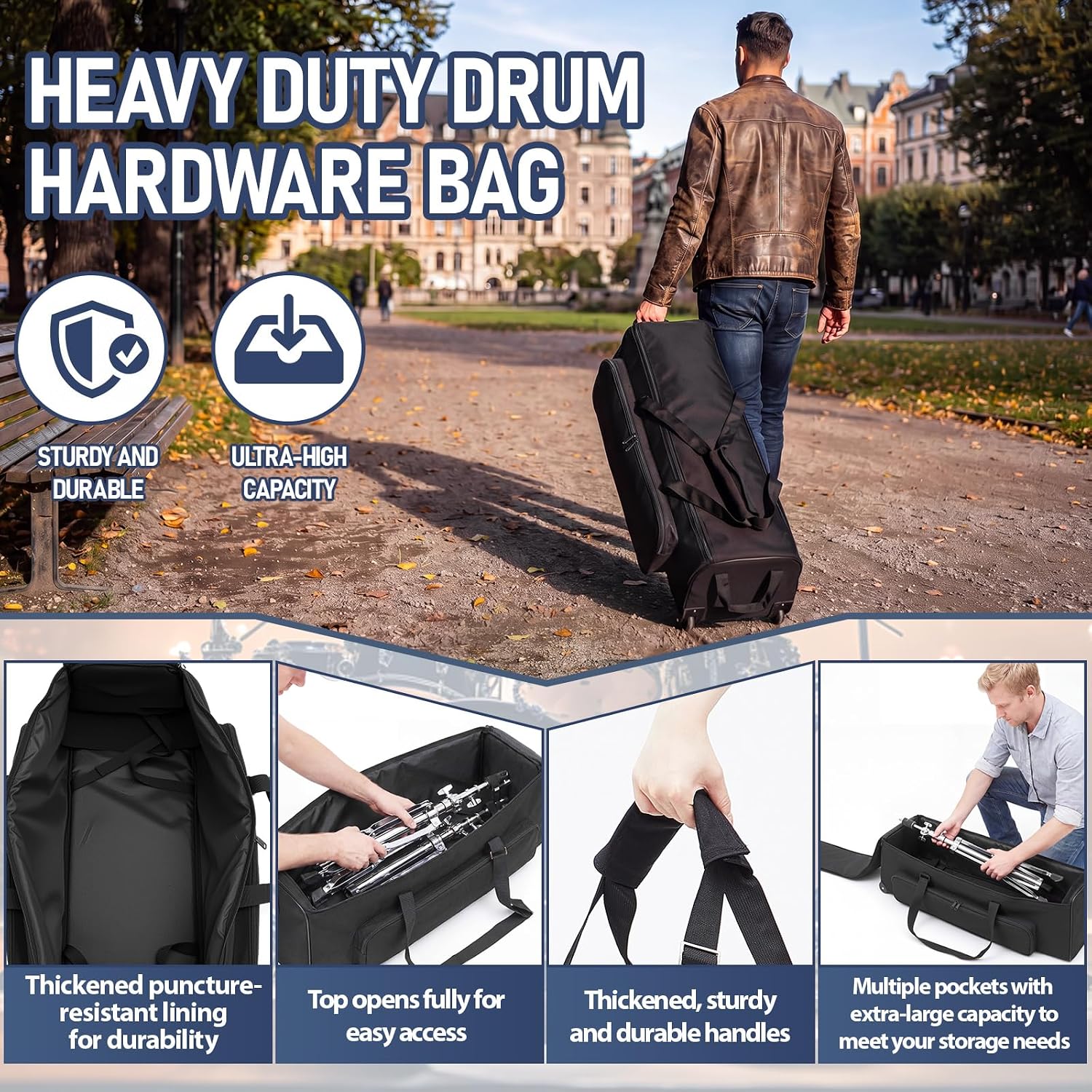 32 Inch Drum Hardware Duffle Bag with Wheels & Protective Padding image 3