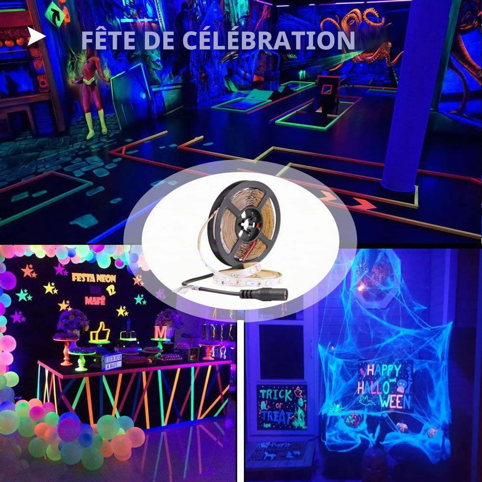 12V Ruban LED Ultraviolet 10M pour Lumière Noire,Lampe Violet, Bande Lumineux, Eclairage Ambiance UV pour Couleur Fluo Soirée DJ Helloween Noël Disco