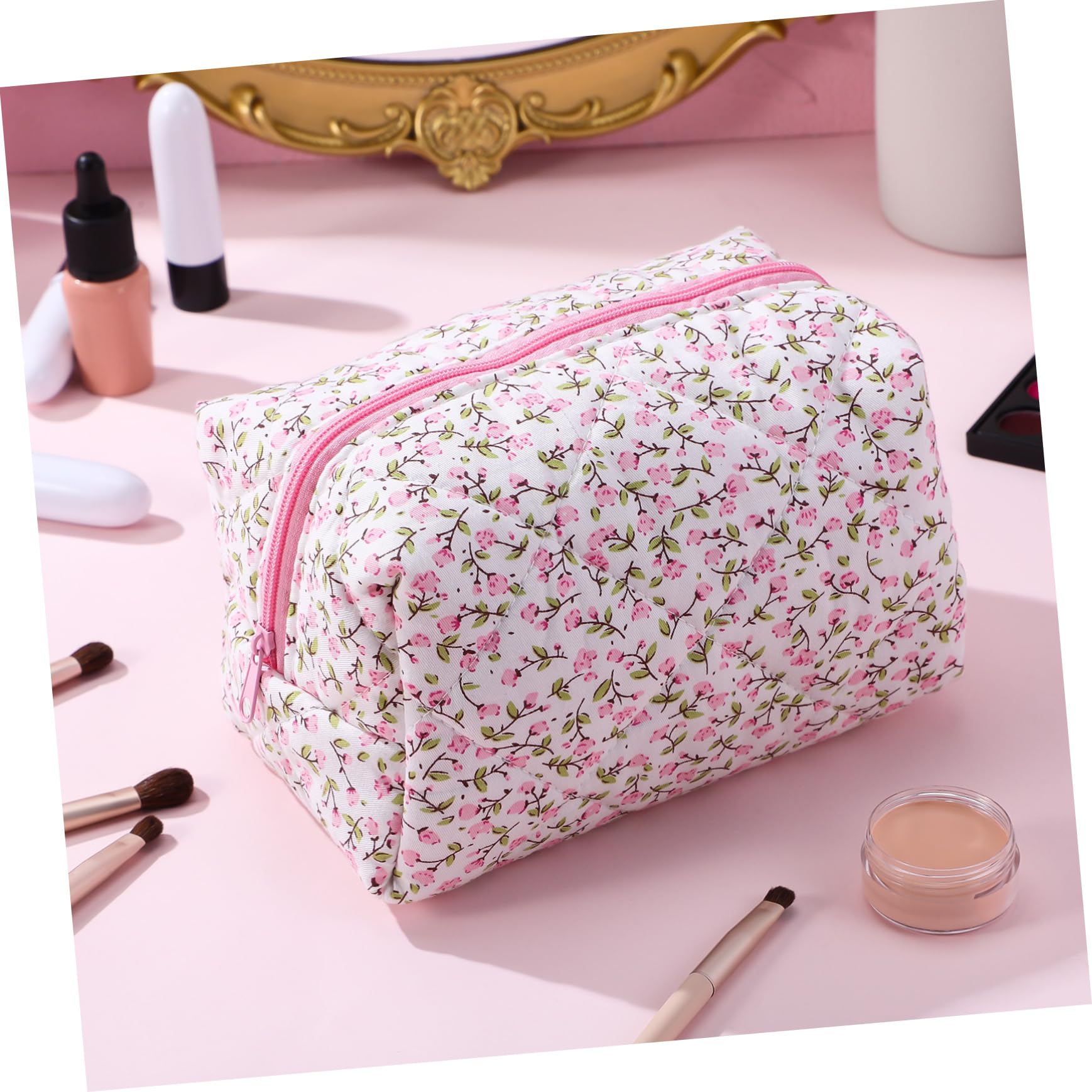 4piezas Bolsa De Maquillaje Floral para Organizador De Cosméticos Portátil para Mujeres Neceser De Maquillaje y Elegante