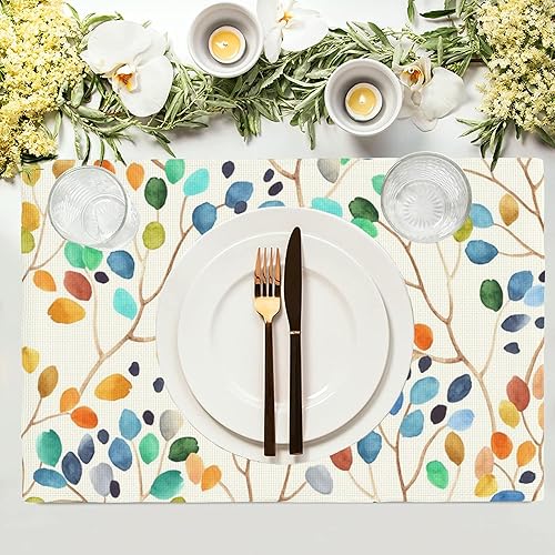 Miniatura 3 de Juego de 4 manteles individuales con diseño de hojas de acuarela, juego de manteles individuales para mesa de comedor, 12 x 18 pulgadas, lavables,