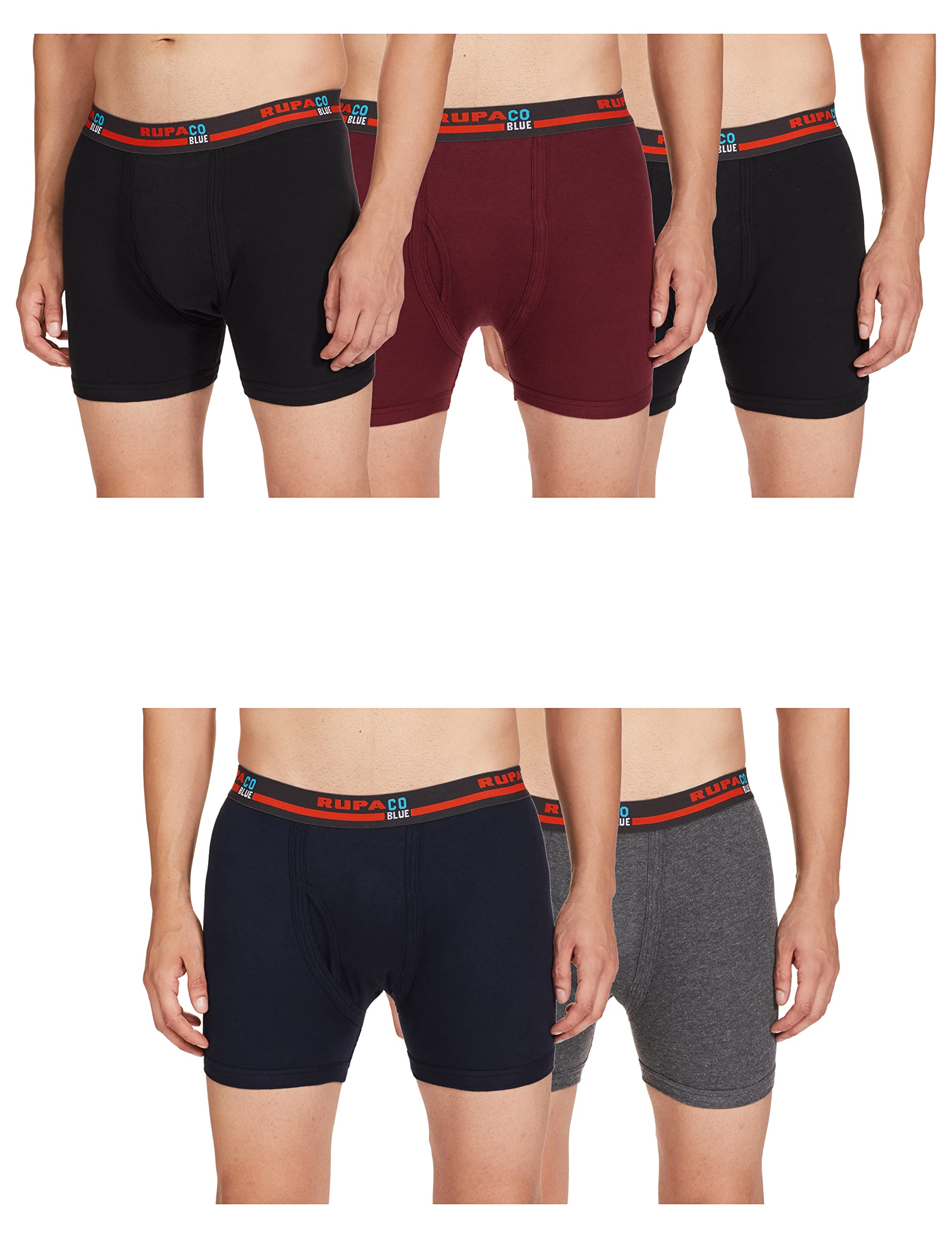 RupaCoblue Men's Cotton Blend Trunks Regular Solid Boxer Briefs (Pack of 5)