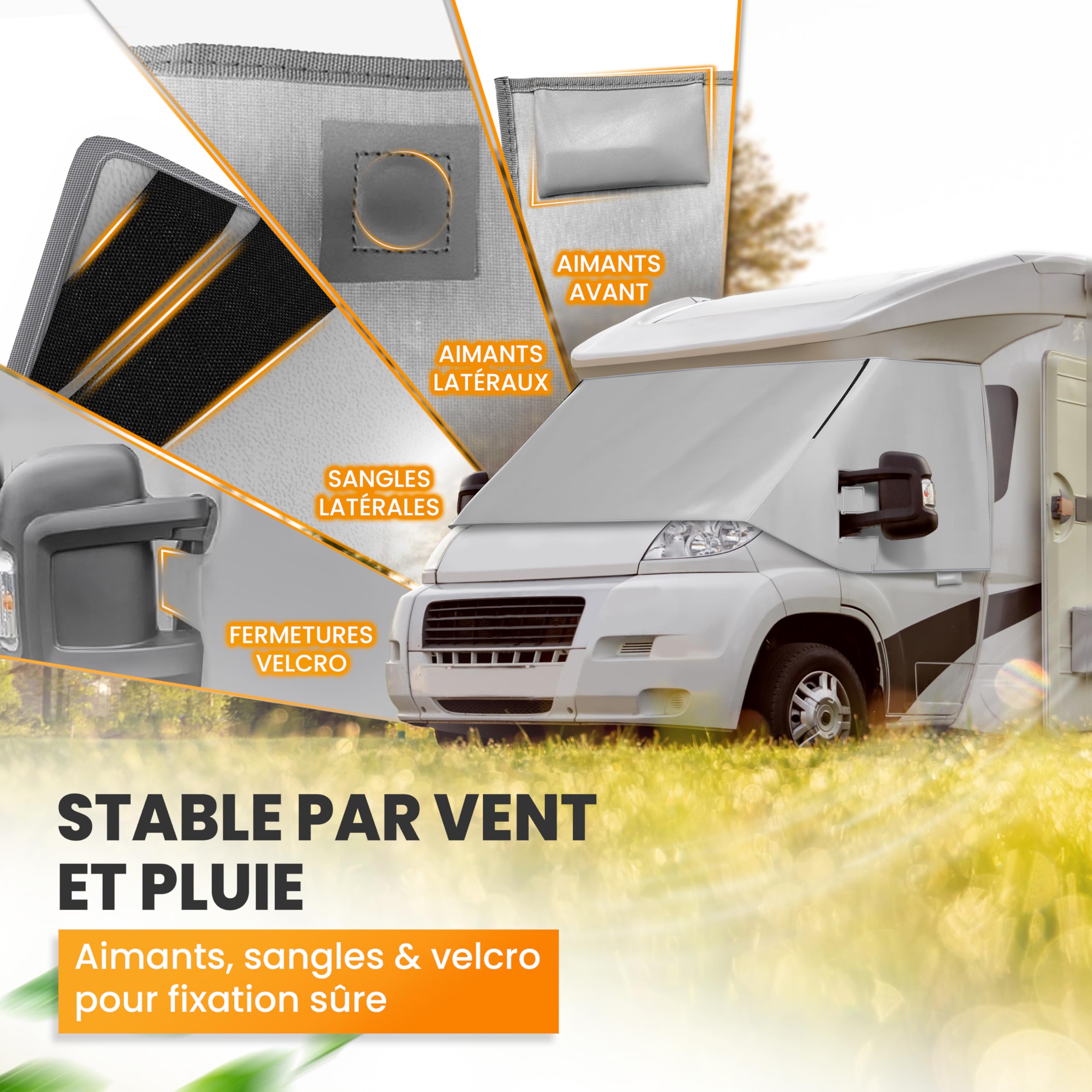 NATURIZ FIAT Ducato Housse de pare-brise - Tapis thermique extérieur de qualité supérieure résistant aux intempéries avec protection solaire efficace pour camping-car - Convient pour Ducato, Jumper