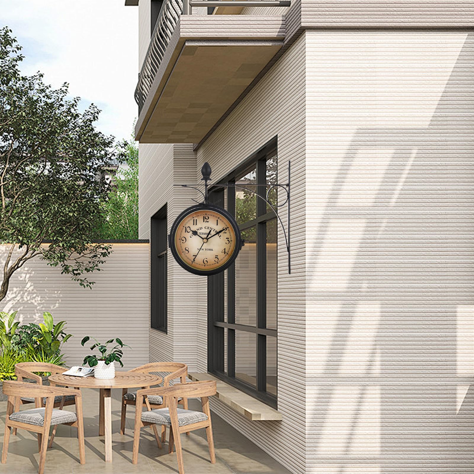 Syfunlv Horloge de Gare Rétro Double Face, Jardin Train Gare Horloge Murale, Nombre Horloge Murale en Fer, pour L’intérieur et L’extérieur Maison Terrasse Jardin Cuisine Cour Séjour, 21,8 * 21,8 cm