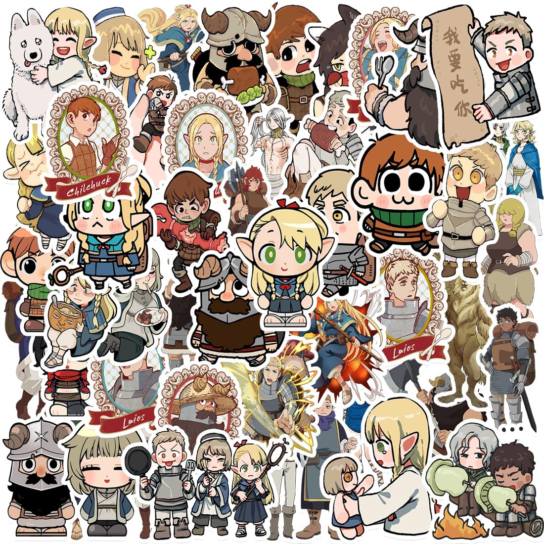 Delicious Dungeon Meshi Stickers, 50 Pcs Marcille Laios Figure Vinyl Waterproof DIY Sticker Decals for Party, Water Bottle Scrapbook Laptop Skateboard Computer for Teens Fans
