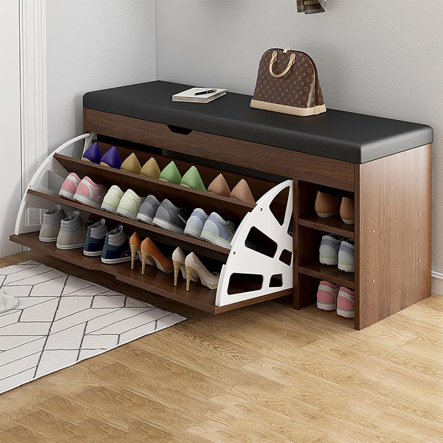 Banc à chaussures rembourré au design élégant et fonctionnel avec grand tiroir