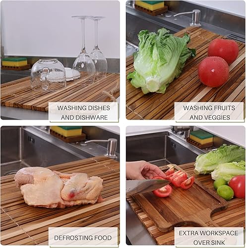 Miniatura 3 de HTB Escurridor de platos de teca sobre el fregadero y caja pequeña de madera para bolsitas de té