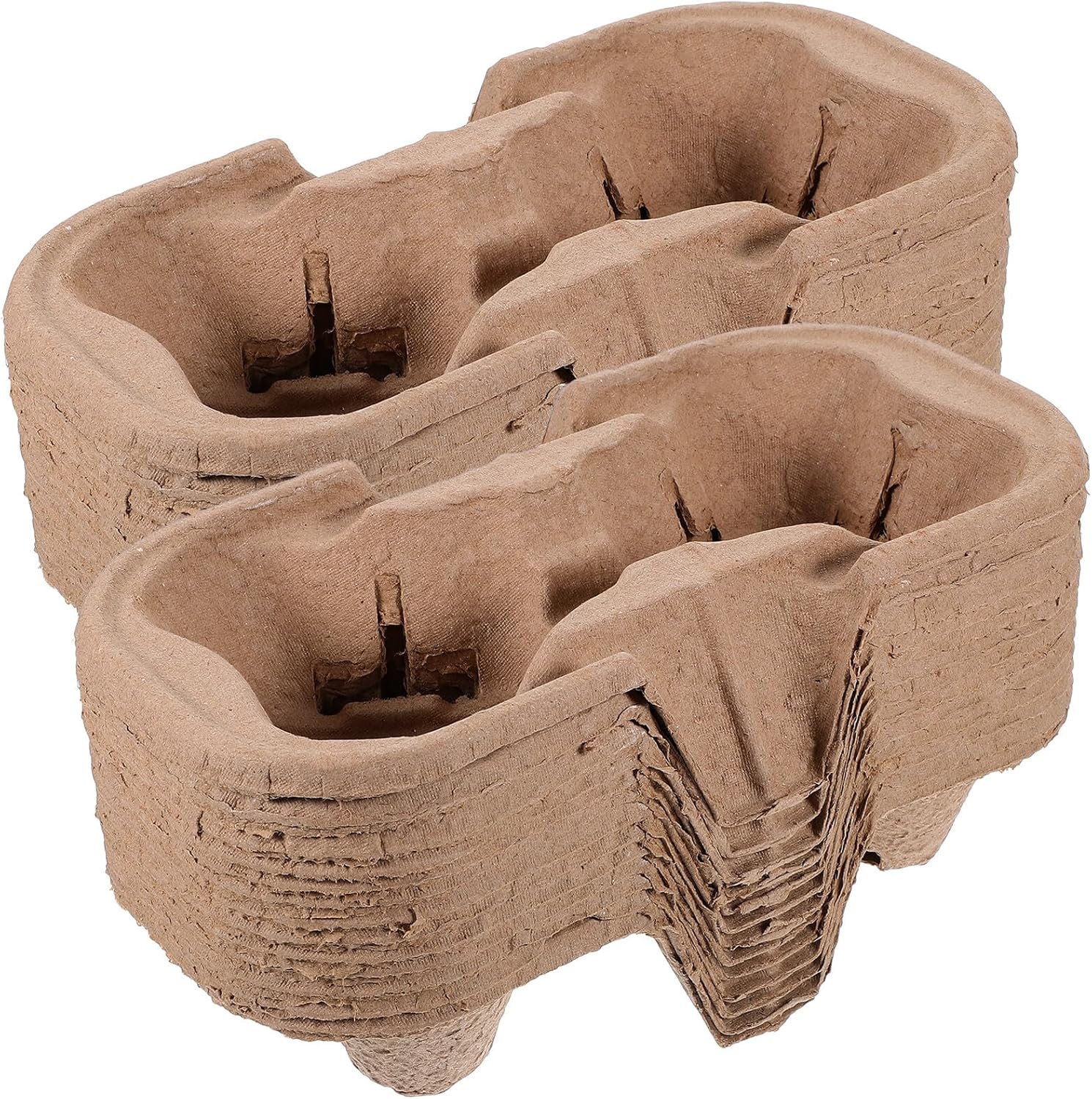 Lurrose 50pcs Biodegradable Paper Pulp Drink Carrier Tray for Cups Stable Takeout Beverage Holder for Coffee Hot Cold Drinks Eco-Friendly Cup Holder for Restaurants and Picnics