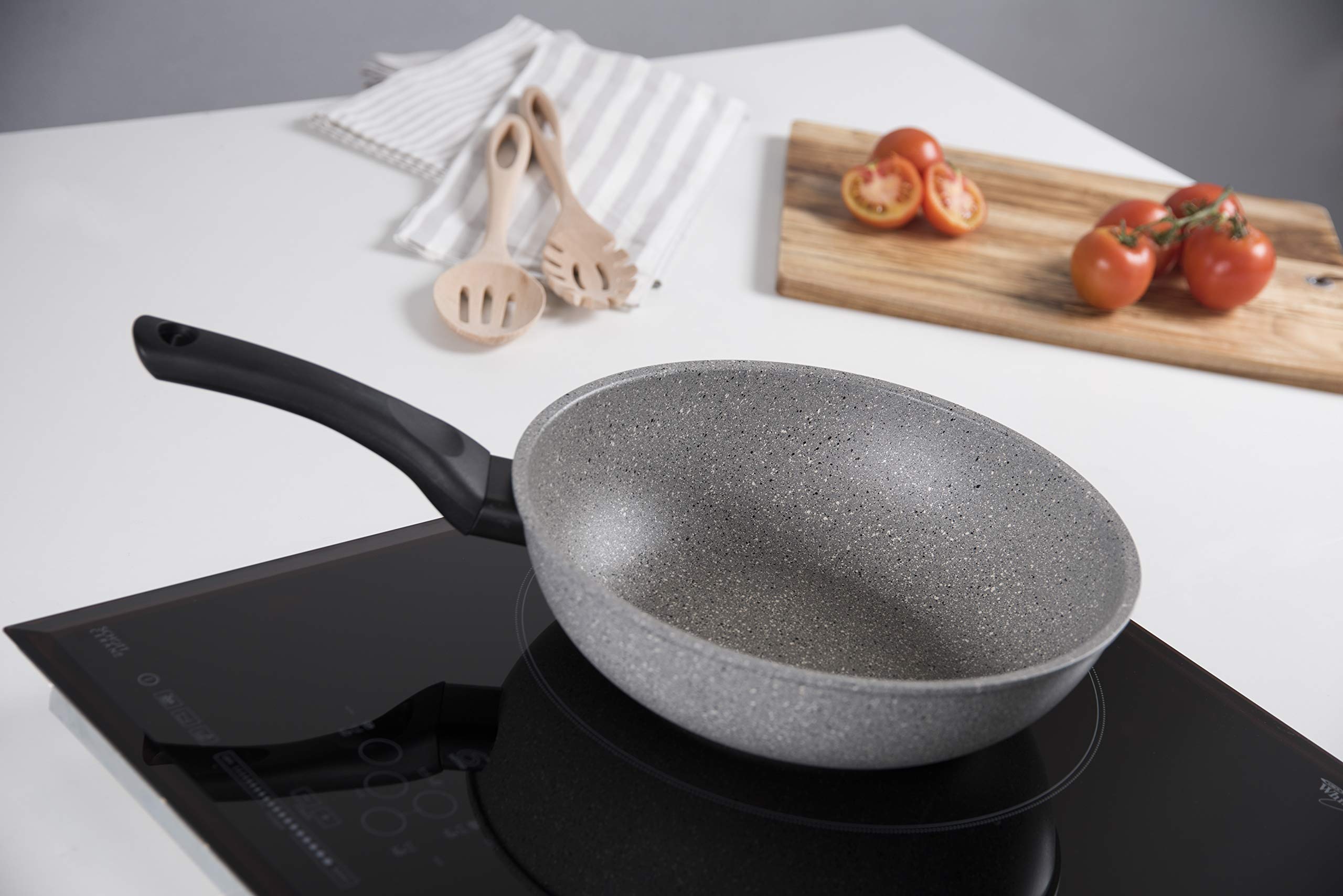 Barazzoni Monolitica - Sartén (Efecto Piedra, Aluminio Revestido de marmotech, Fondo Especial de inducción, Aluminio y Acero, diámetro 28 cm), Color Gris
