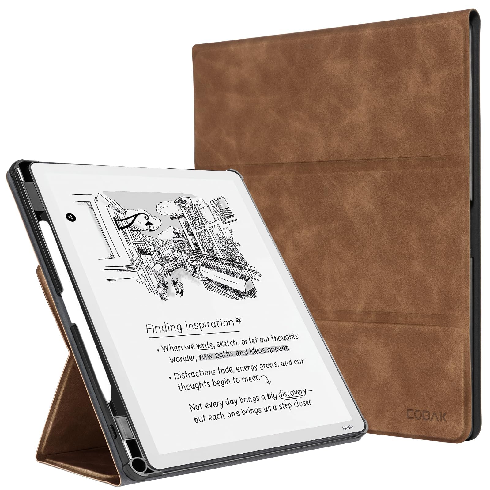 CoBak Case for 11" Kindle Scribe 3rd Generation 2025, Kindle Scribe Colorsoft with Two Viewing Angles - All New PU Leather Cover with Auto Sleep Wake, Pen Holder. Retro Brown