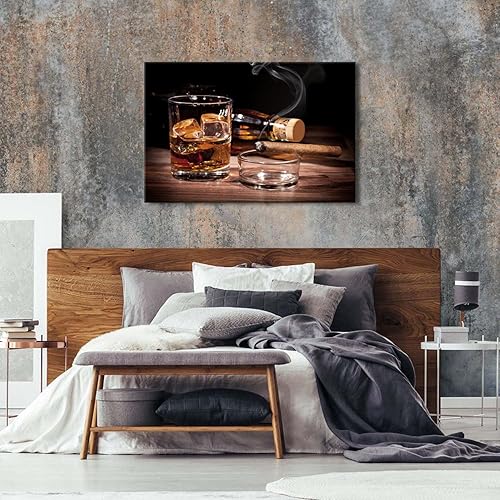 Miniatura 5 de Arte de pared grande de vino para decoración de pared de bar, naturaleza muerta, impresiones en lienzo con imagen retro de whisky, pintura rústica,