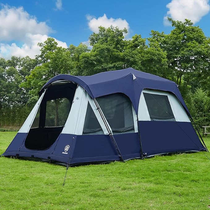 EVER ADVANCED 10 Person Camping Blackout Design Tent, Multi Room Tent for Family, Large Tents with Rainfly and Carry Bag, 2 Doors, Water-Resistant, 14ft x 10ft x 84in