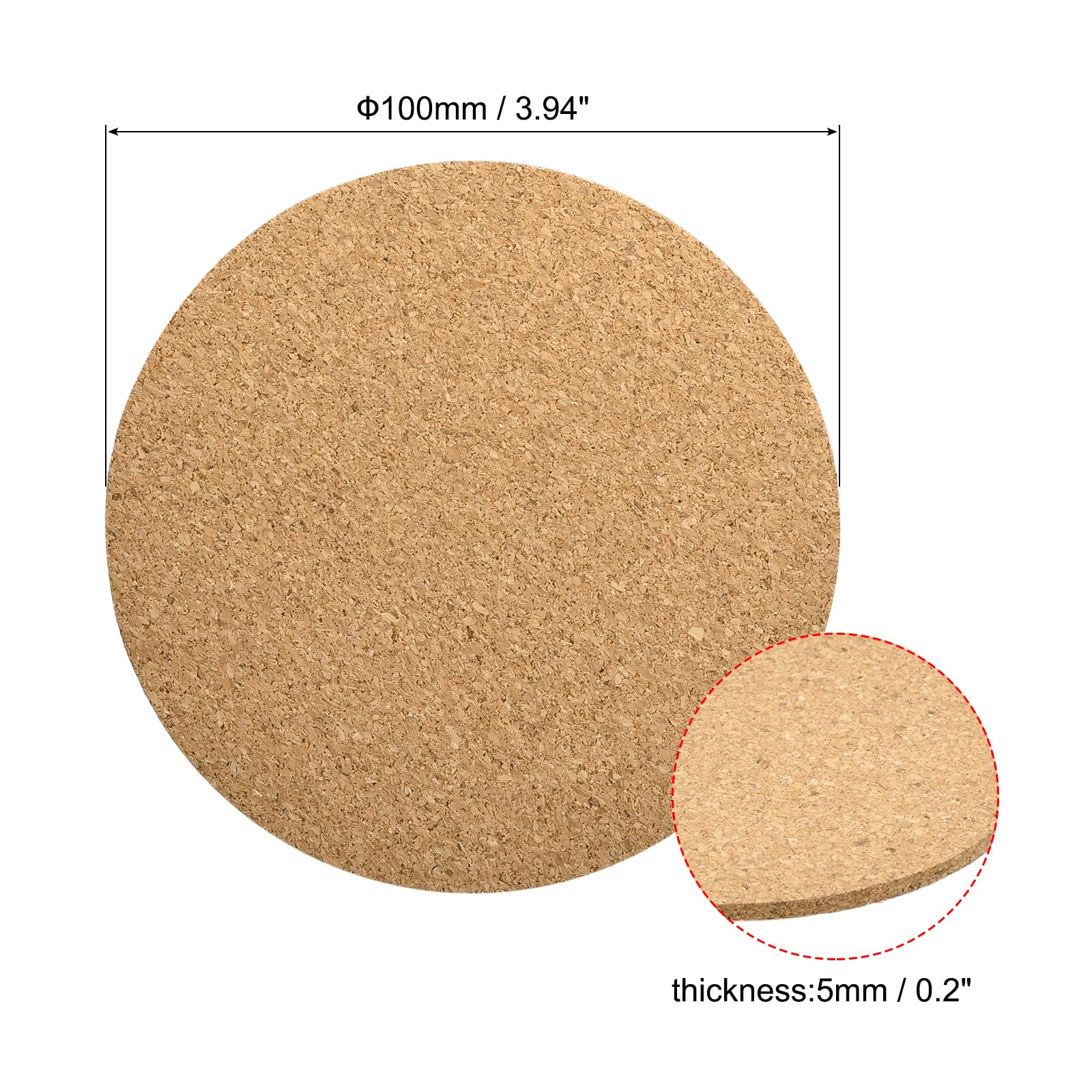 QUARKZMAN Lot de 60 Pièces sous-Verres Ronds 100mm (3,94") en Liège | pour la Vaisselle, d'Épaisseur 5mm