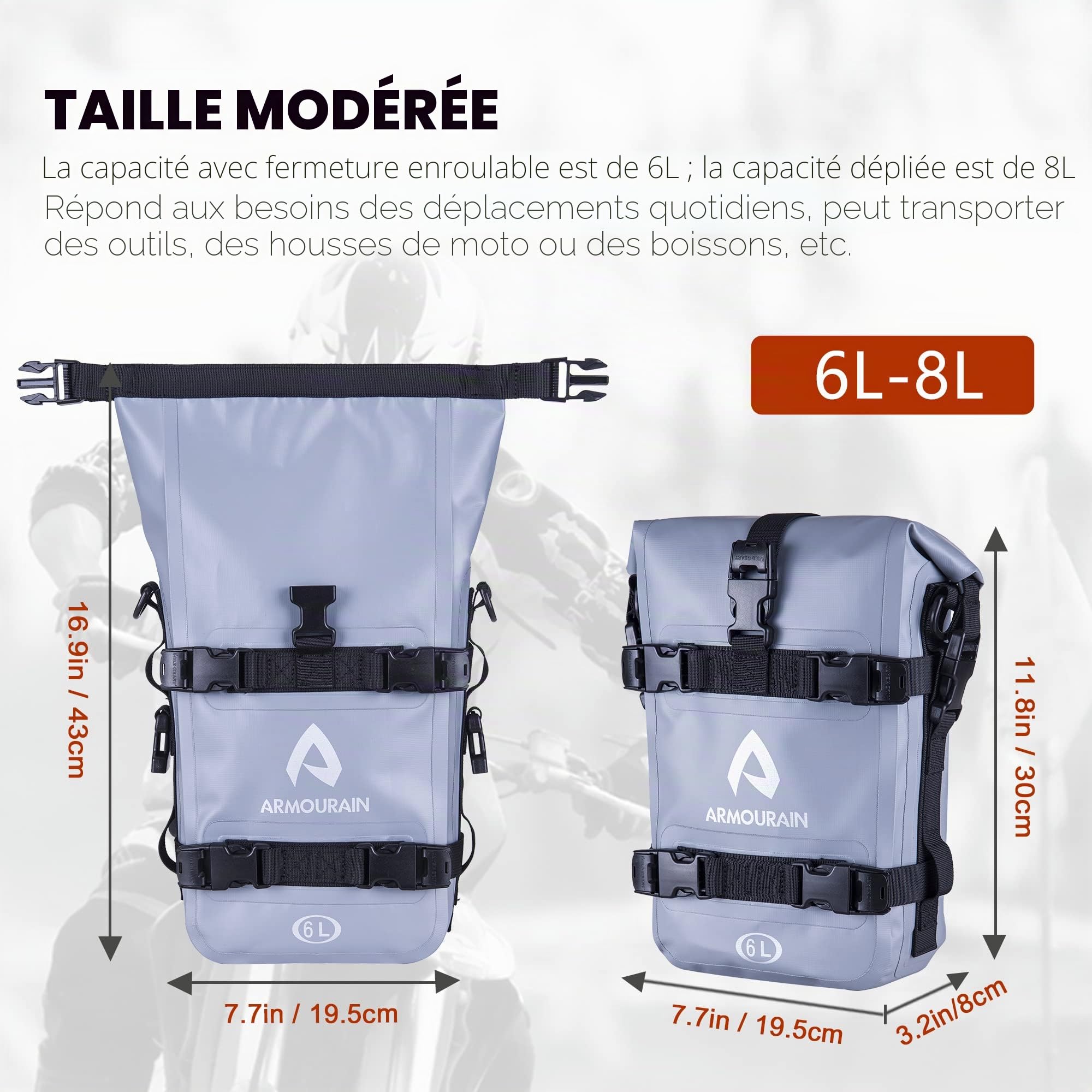 Sacoche de barre anti-collision pour moto 2 PIÈCES Sacoche de queue pour moto Sacoches pare-chocs pour moto Sacoche latérale en PVC impermétable pour cadre de montage en PVC pour la plupart