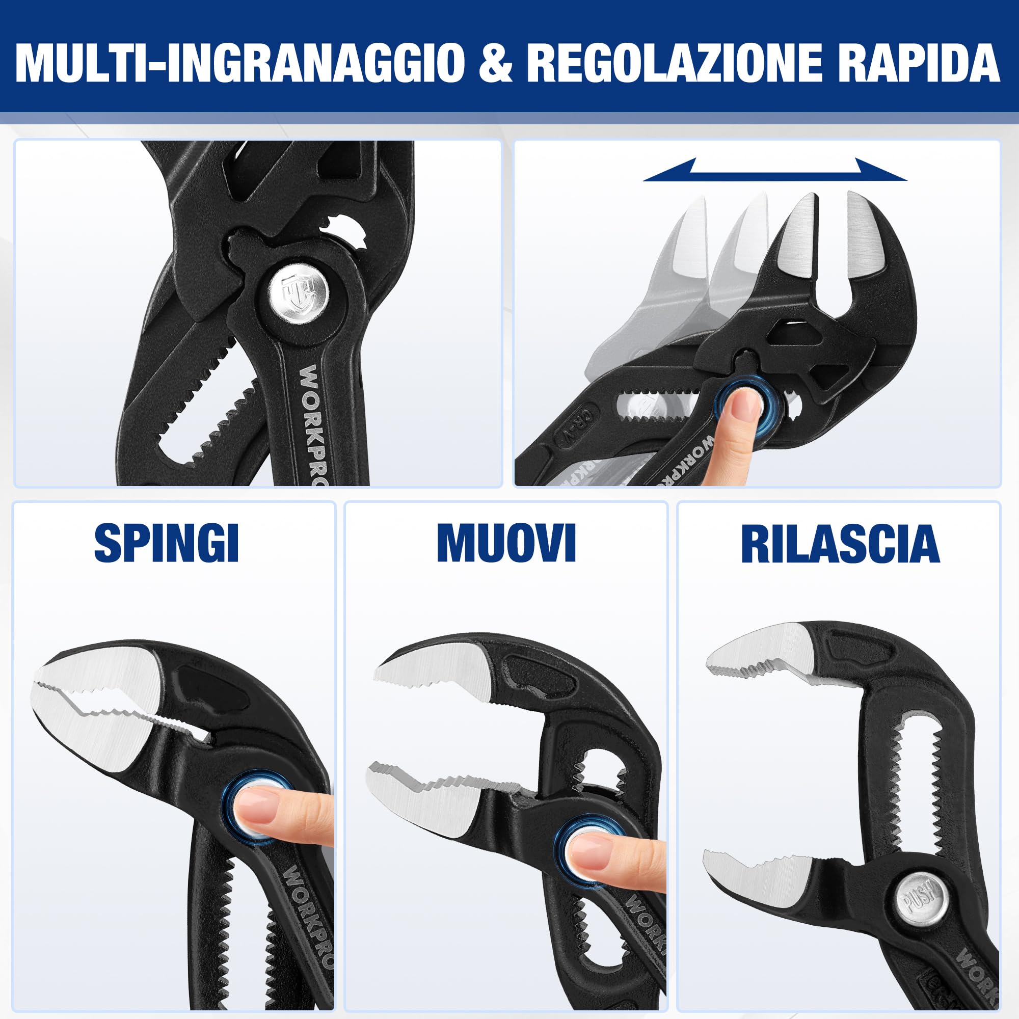 WOKRPRO Set di 2 Pinze Idraulico da 180 mm, Pinza Regolabile, Pinza a Pappagallo, Protezione di Bloccaggio, Impugnatura Antiscivole, Acciaio CrV, Chiave pappagallo a Apertura Massima 40/42 mm