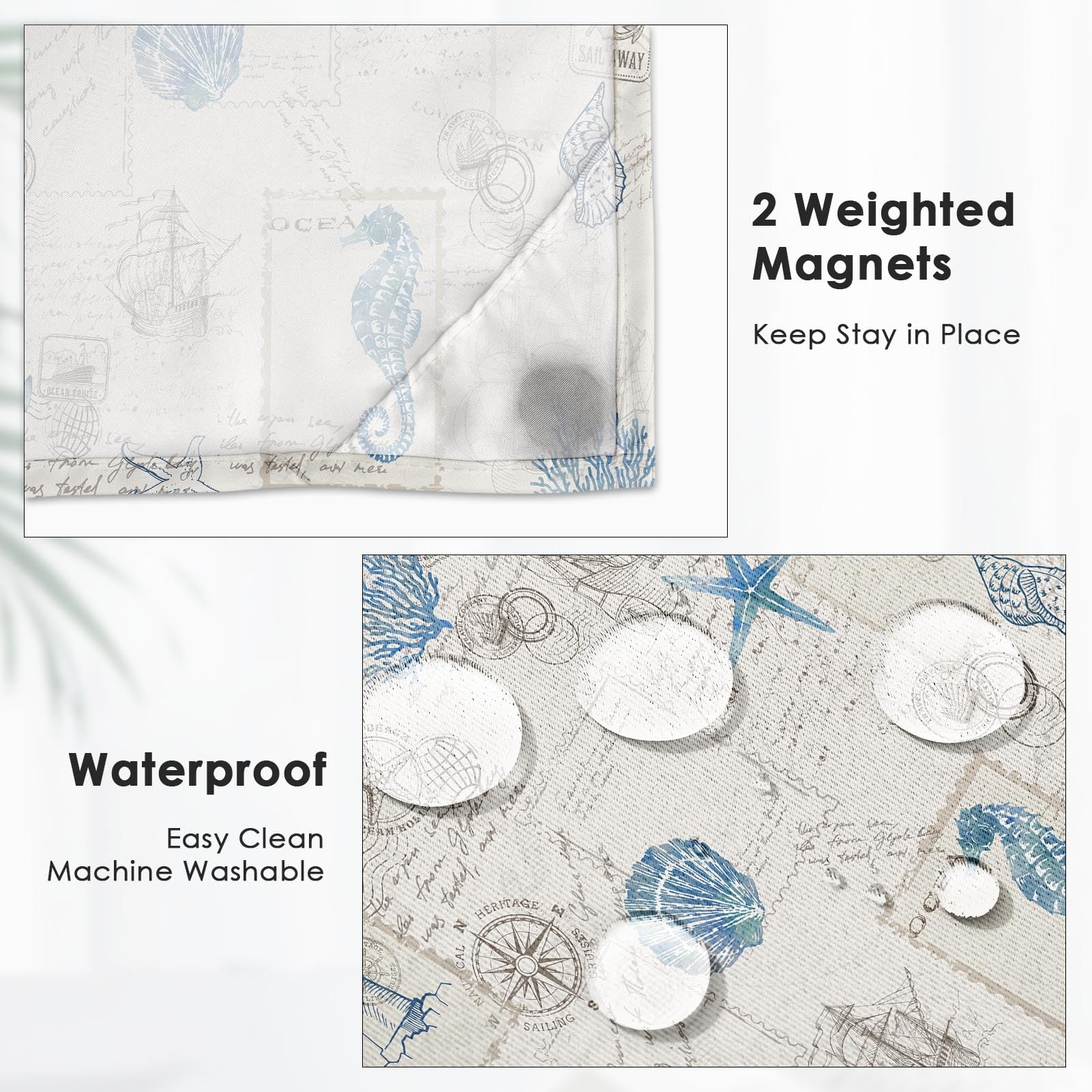 Britown No Hook Nautical Sailboat Anchor Shower Curtain with Snap-in Liner, Coastal Boat Vintage Double Layers Waterproof Fabric with See Through Top Window Open Grommet Bath Curtain 71x74 Inch: Shower Curtains