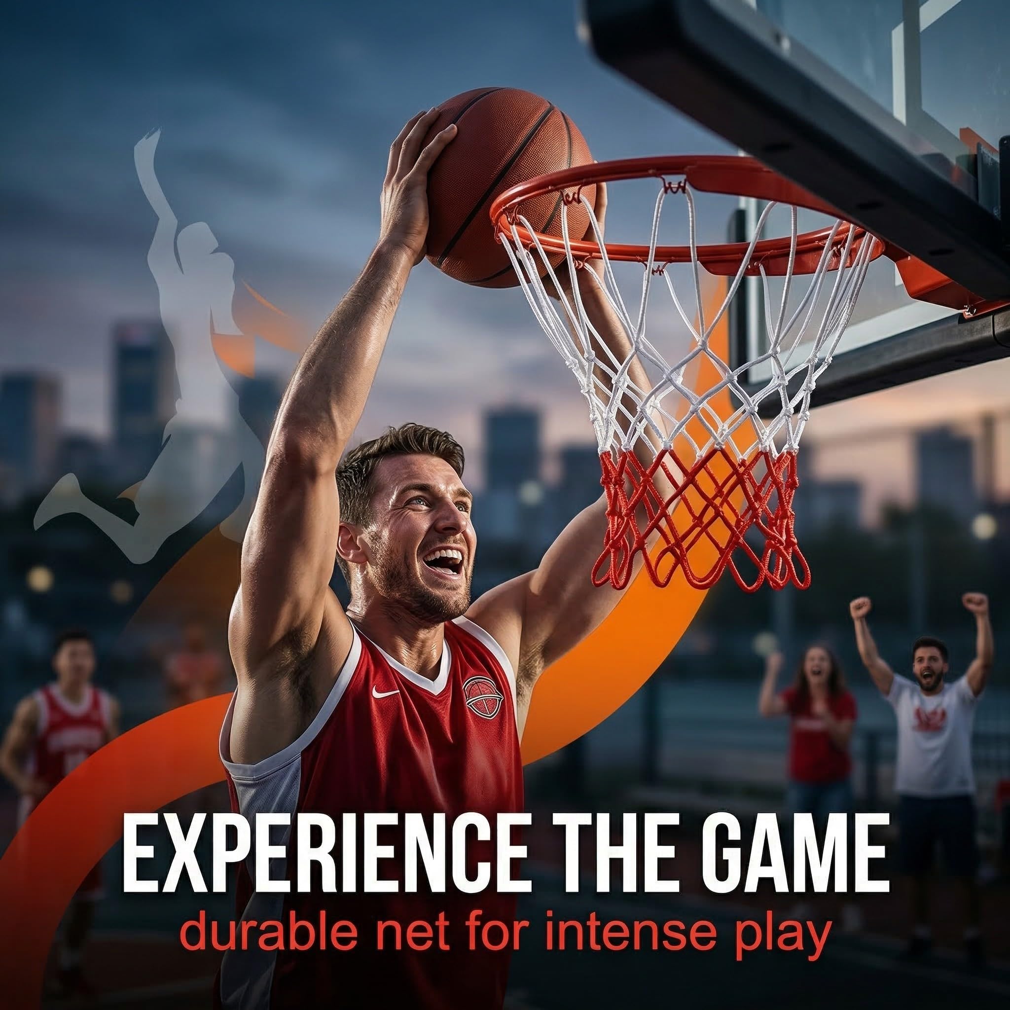 2 Pezzi Rete da Basket Professionale, Retina Canestro Anti-Groviglio in Poliestere, Resistente alle Intemperie, Bianco e Rosso, Accessori Basket Standard