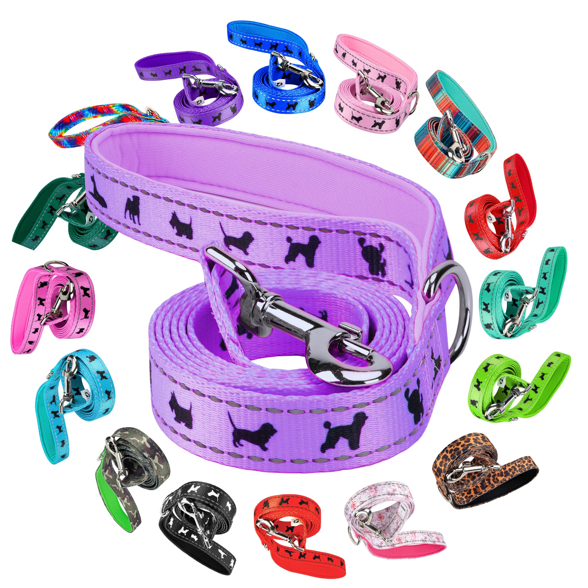 EcoBark Dog Leash - Soft & Reflective Comfort Leash with Padded Handle - Soft, Strong, & Durable for Small, Medium or Large Dogs (Lavender)